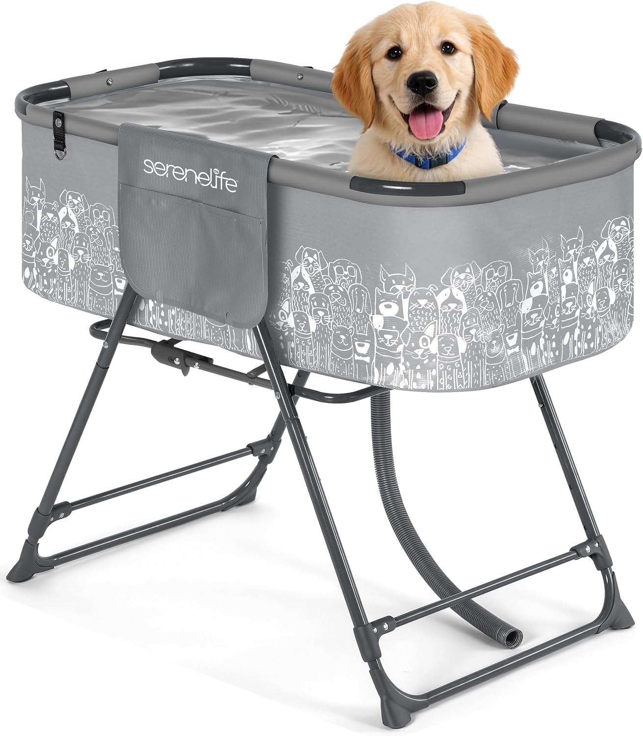 SereneLife Foldable Dog Bath Tub with Adjustable Height, 360 Degree Access