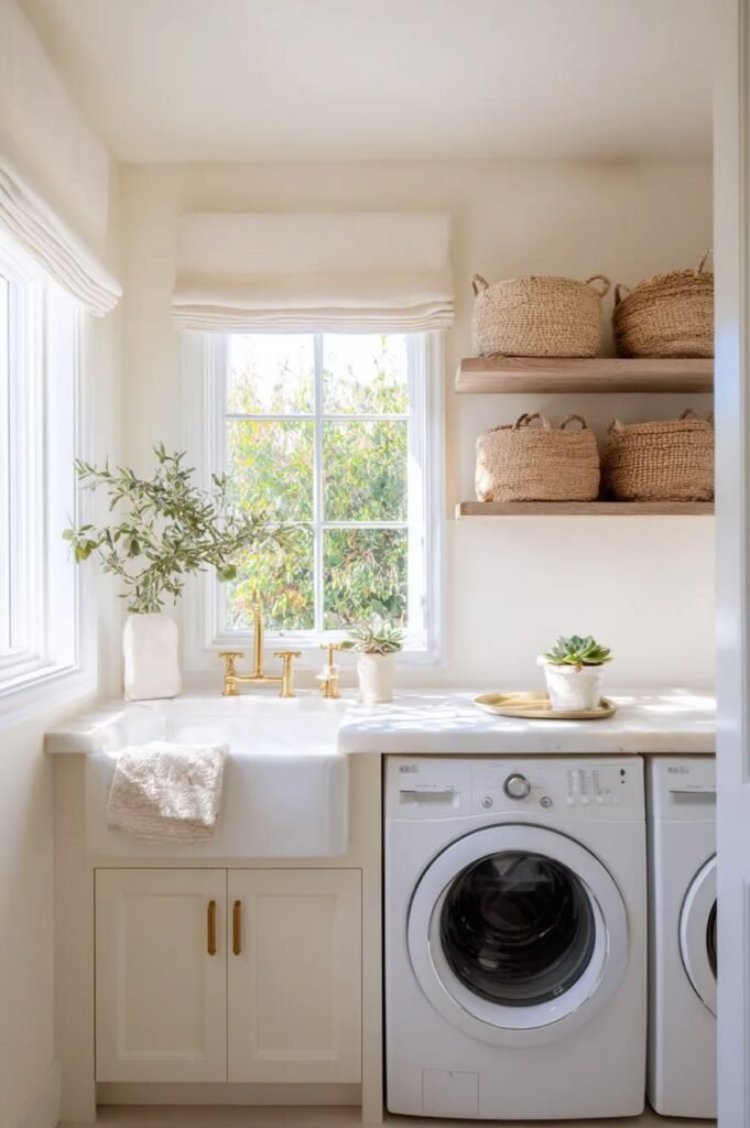 Bright and airy laundry room with light paint and natural light