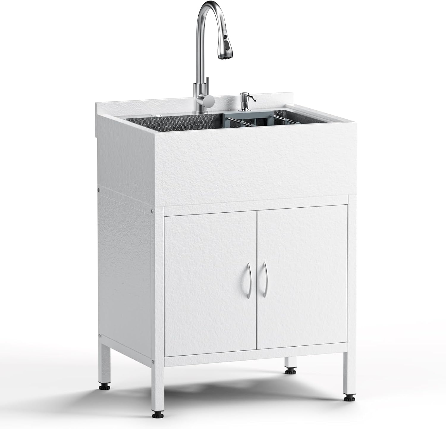 Laundry Sink with Cabinet, 26-Inch Wider Stainless Steel Utility Sink, Full Body Heavy Duty Design for Kitchen, Bathroom, Garage & Multi-Use Applications