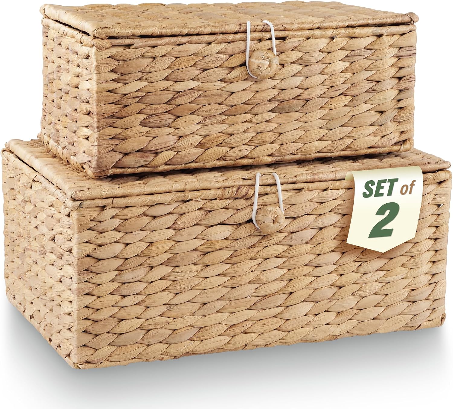 84ECO Set of 2 Wicker Baskets with Lid - Decorative Storage Boxes with Lid