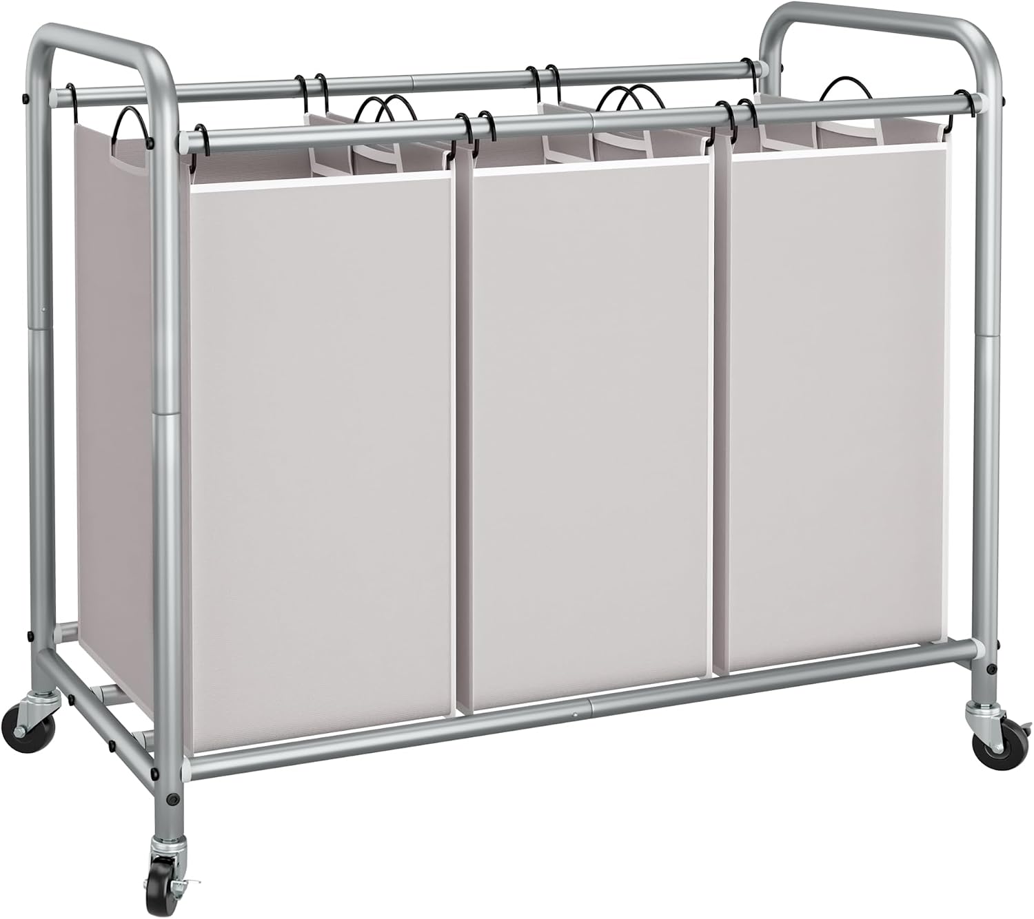 STORAGE MANIAC 3 Section Laundry Sorter with Wheels, Gray