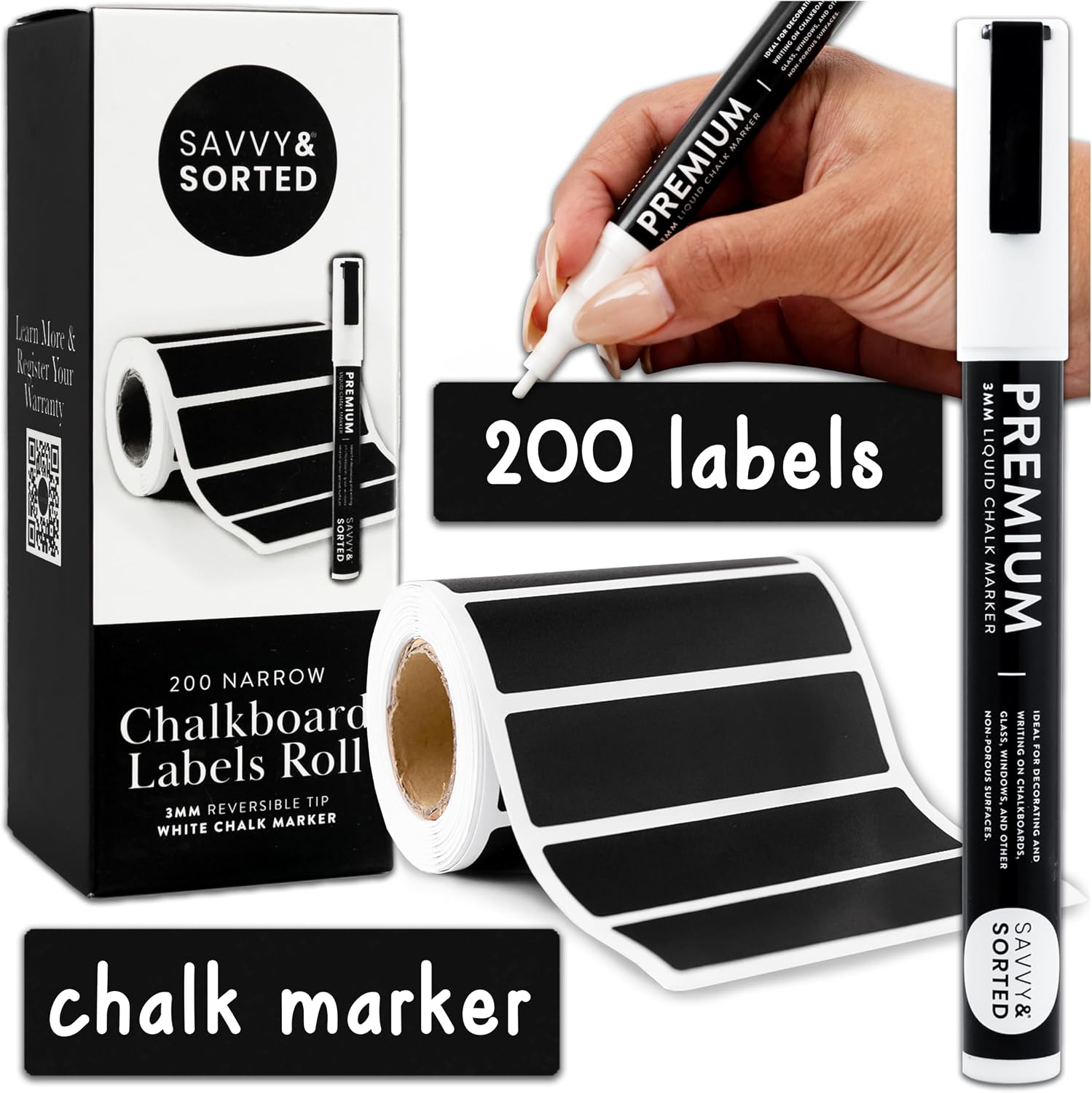 Chalkboard Labels for Containers, 200 Pcs, Removable, with Chalk Marker