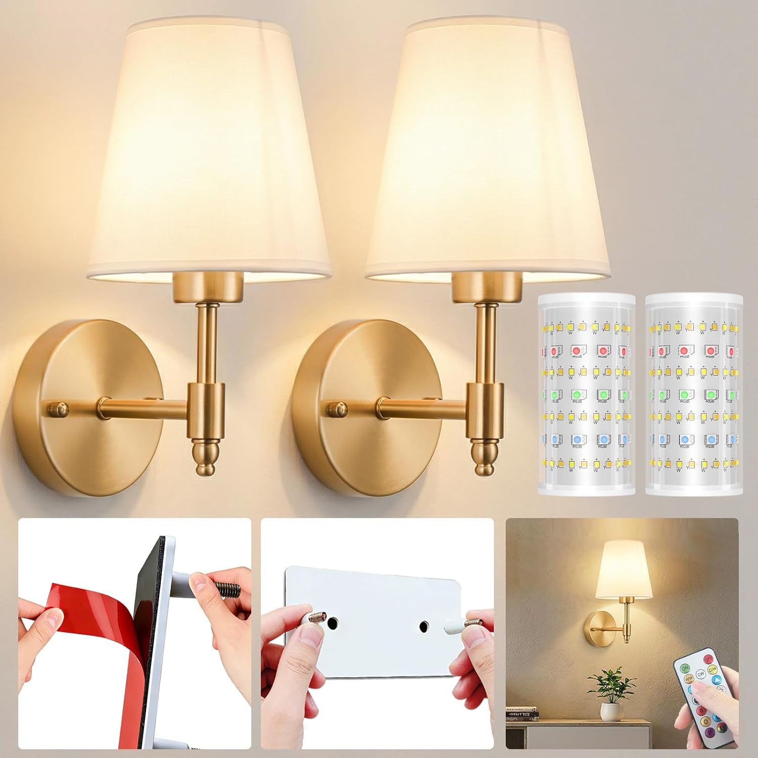 Nekhung Battery Operated Peel and Stick Wall Sconces, Set of 2