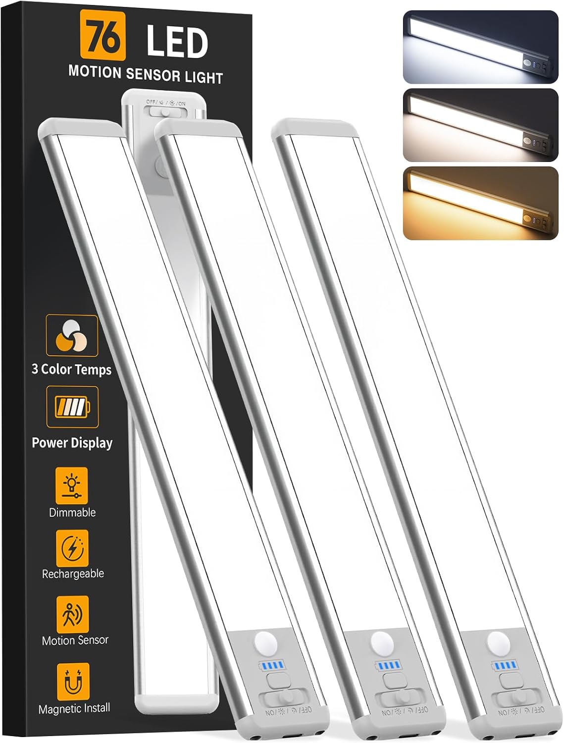 Wireless Under Cabinet Lighting, 10 Inch, Motion Sensor, 3 Pack