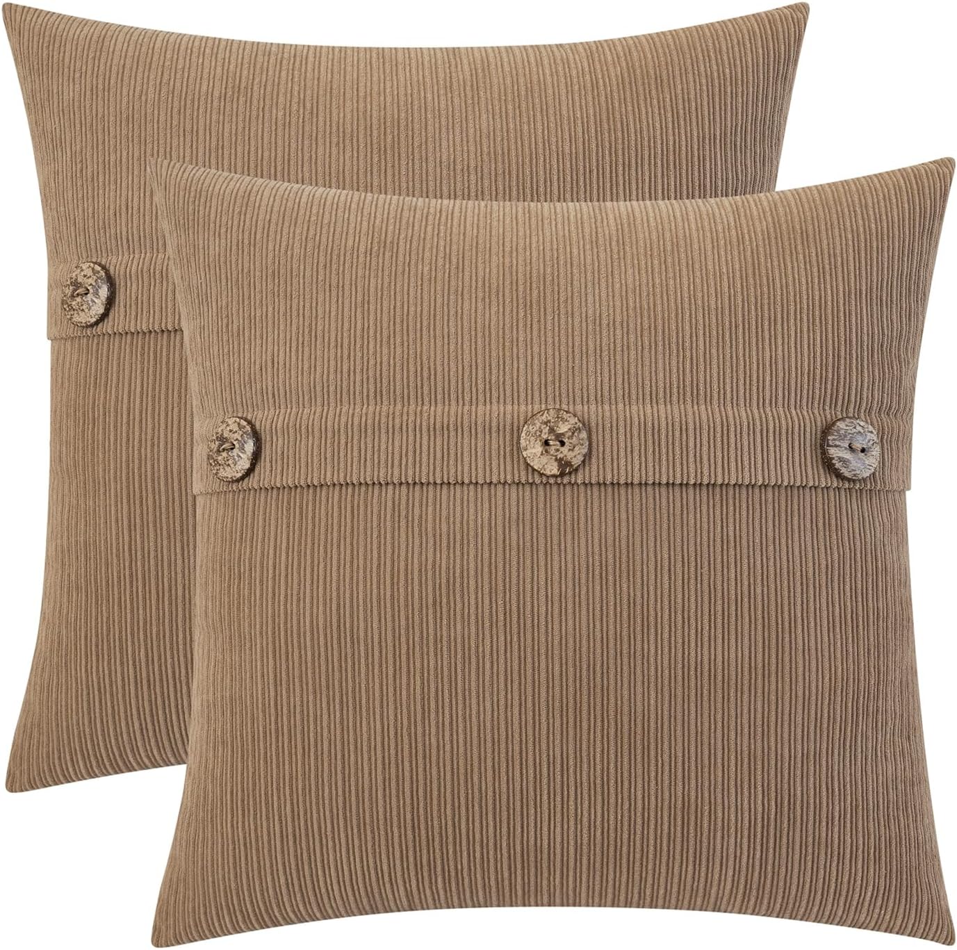 HWY 50 Taupe Chenille Throw Pillow Covers 18x18 Inch Buttons Pack of 2