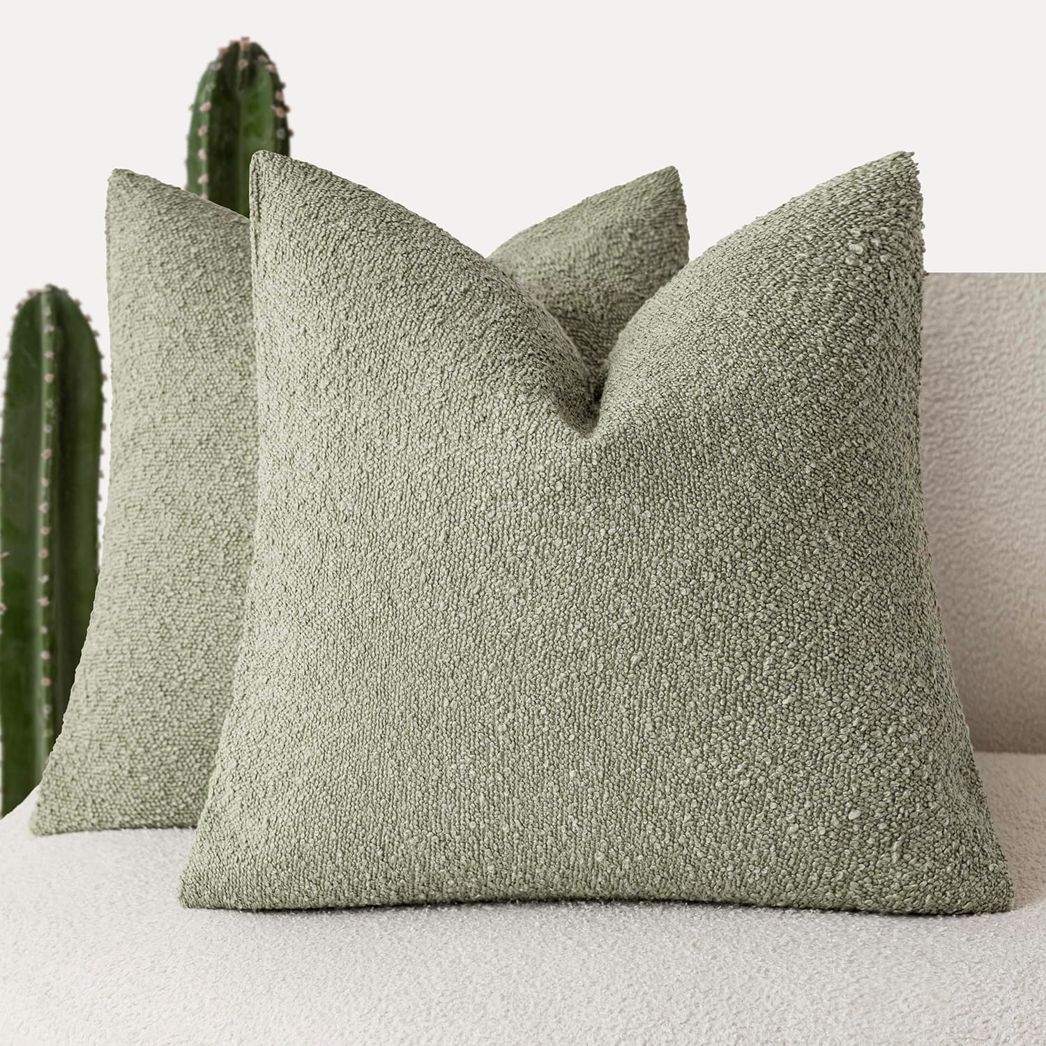 Foindtower Decorative Textured Boucle Throw Pillow Covers 16x16 Dusty Green