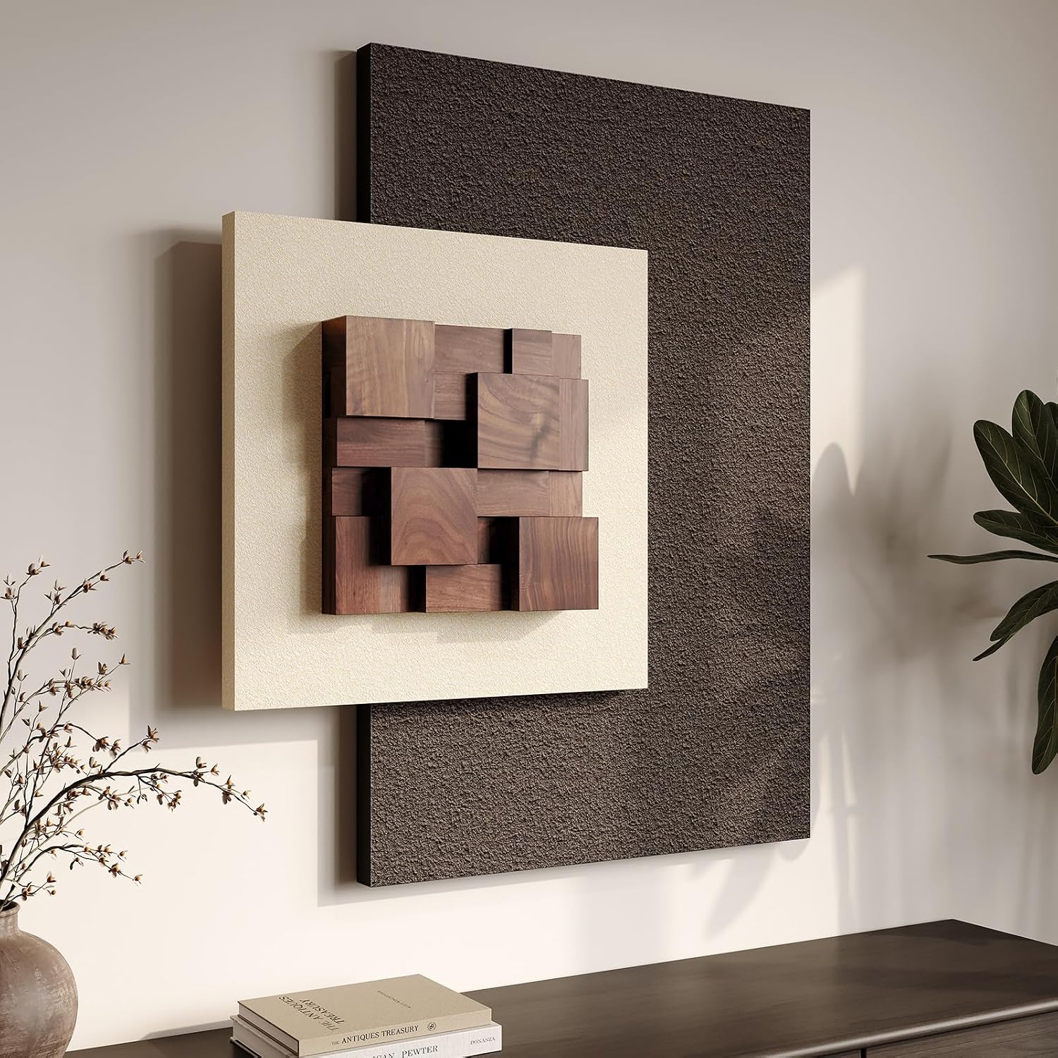 Large Wood Abstract Wall Art for Living Room, Modern 3D Artwork