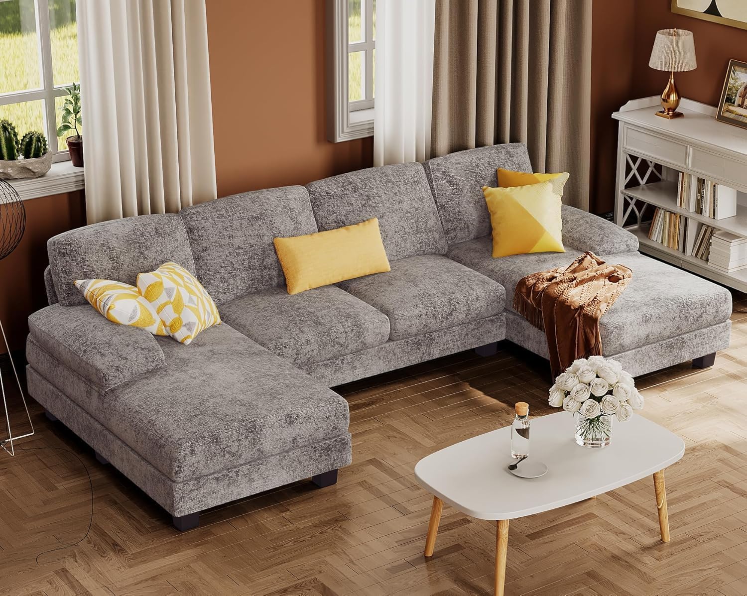 Furmax U-Shaped Sectional Couch for Living Room, Chenille, Grey