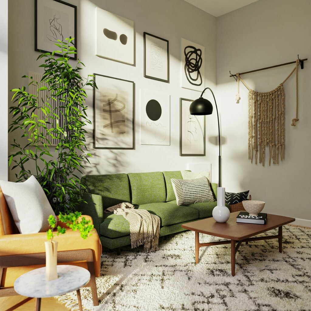 A well-sized rug anchoring and defining the living room layout