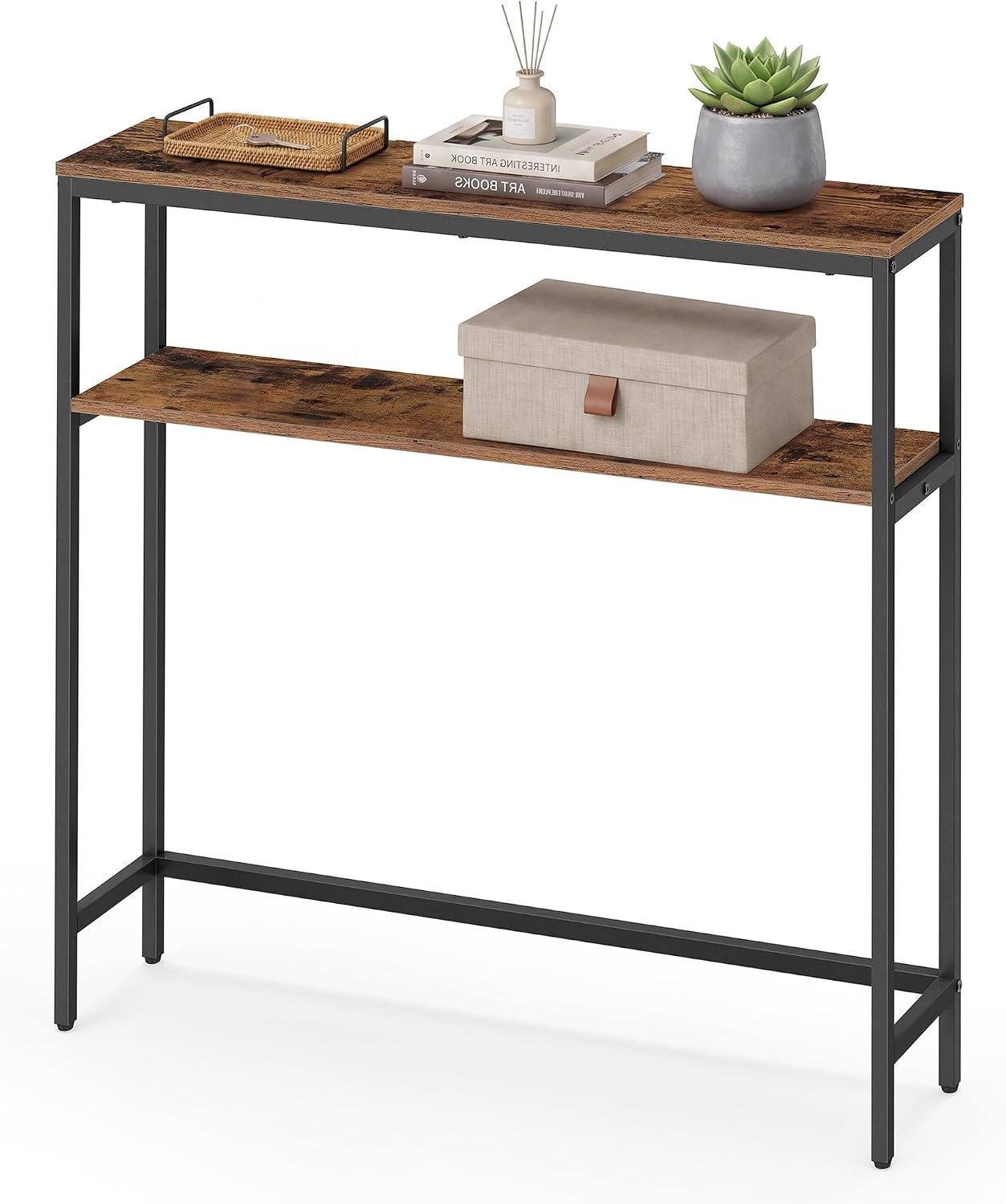 VASAGLE 31.5 Inch Narrow Console Table, 2-Tier Sofa Table with Shelves