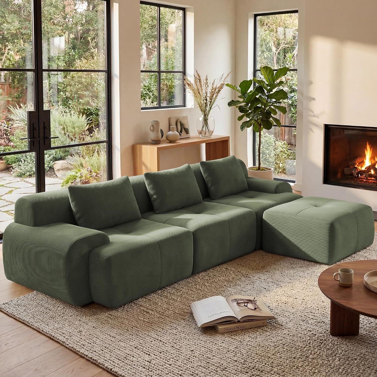 GRUSIGN 108 Inch Modular Boneless Sofa, Sectional Couch for Living Room