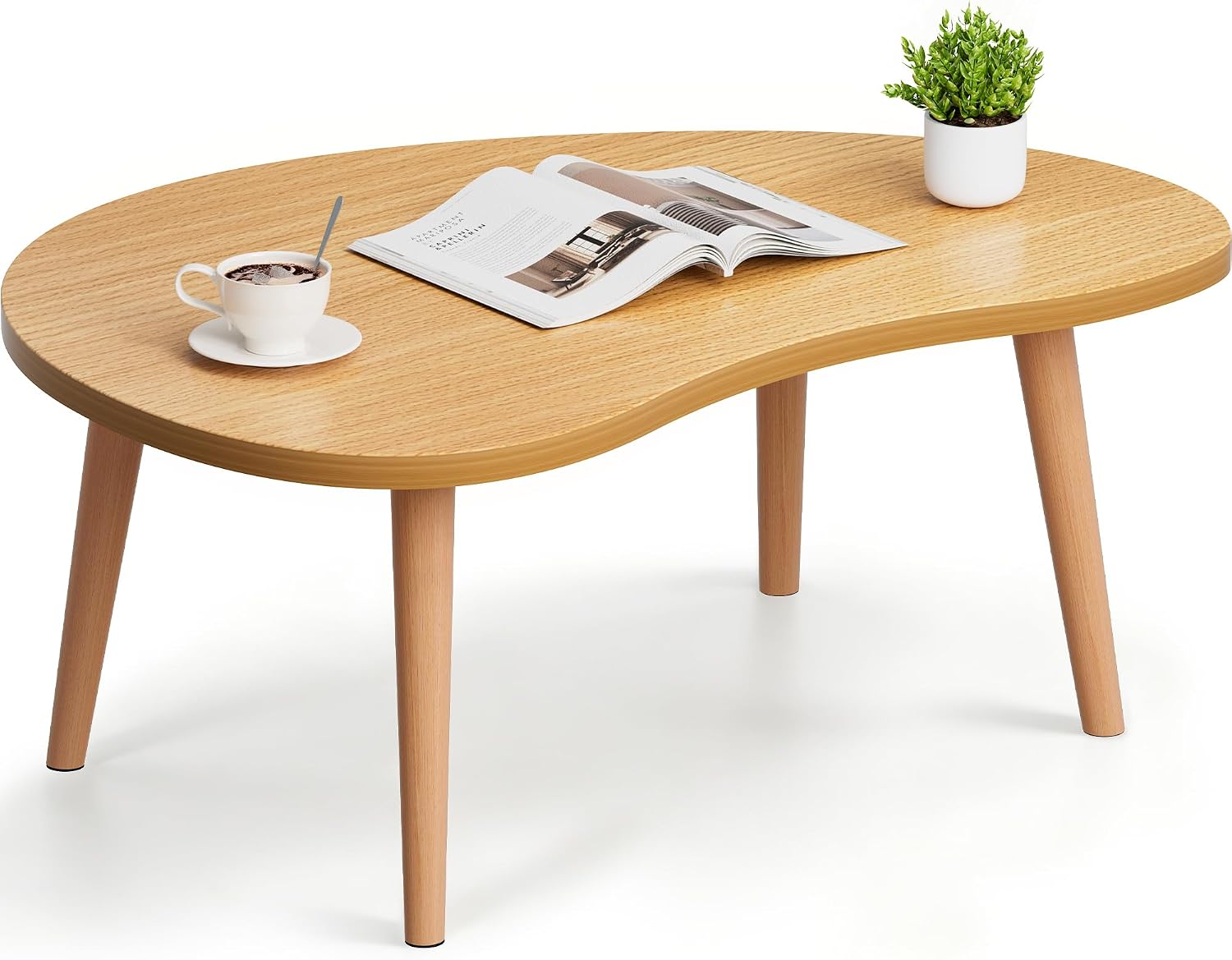 FAMIDGE Low Oval Japanese Floor Coffee Table with Solid Wood Legs, 23.6 Inch