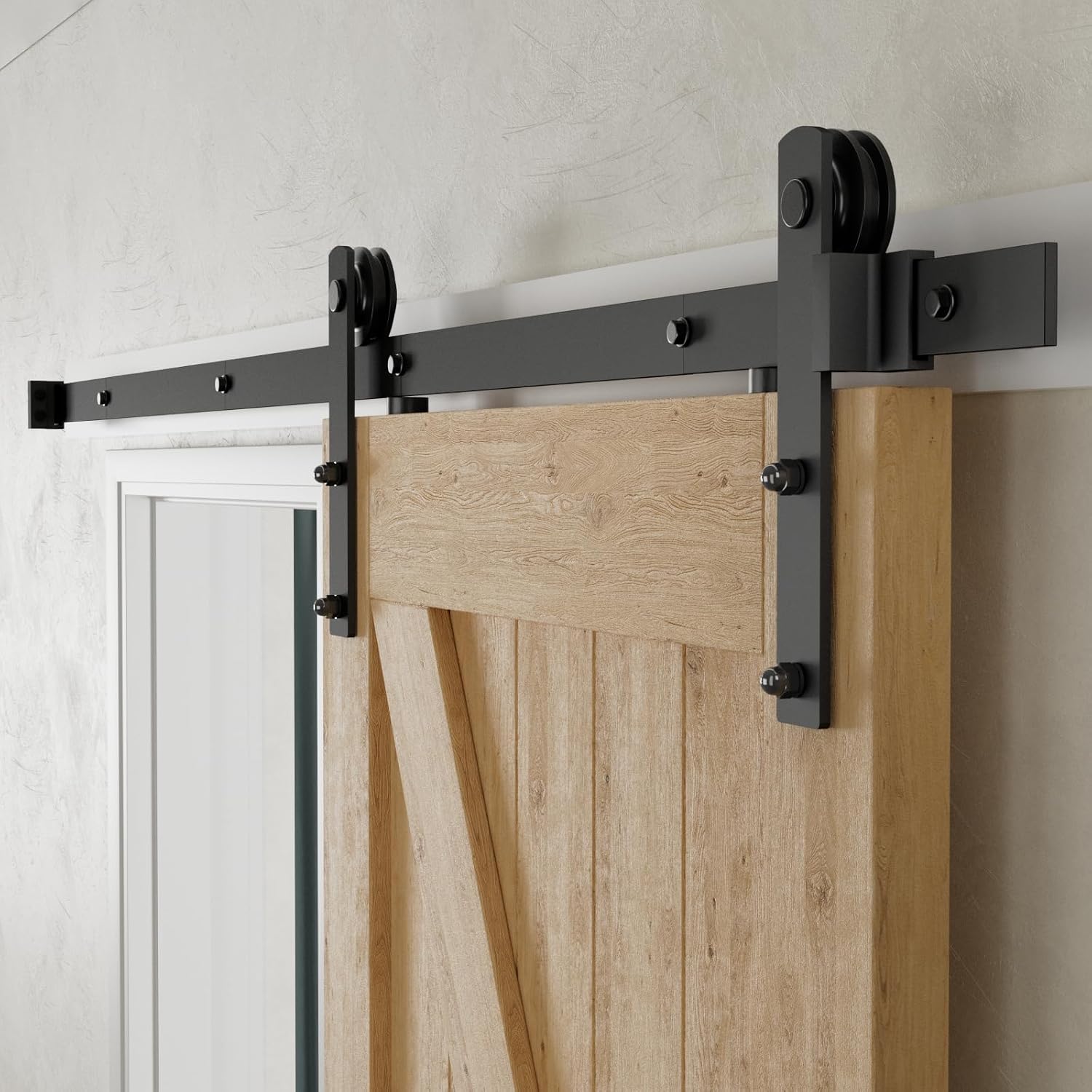 CCJH 6 Ft Heavy Duty Sliding Barn Door Hardware Kit, Smooth and Quiet