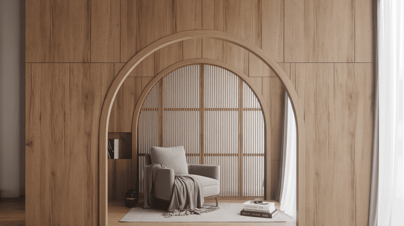 Stylish living room partition design separating an open floor plan