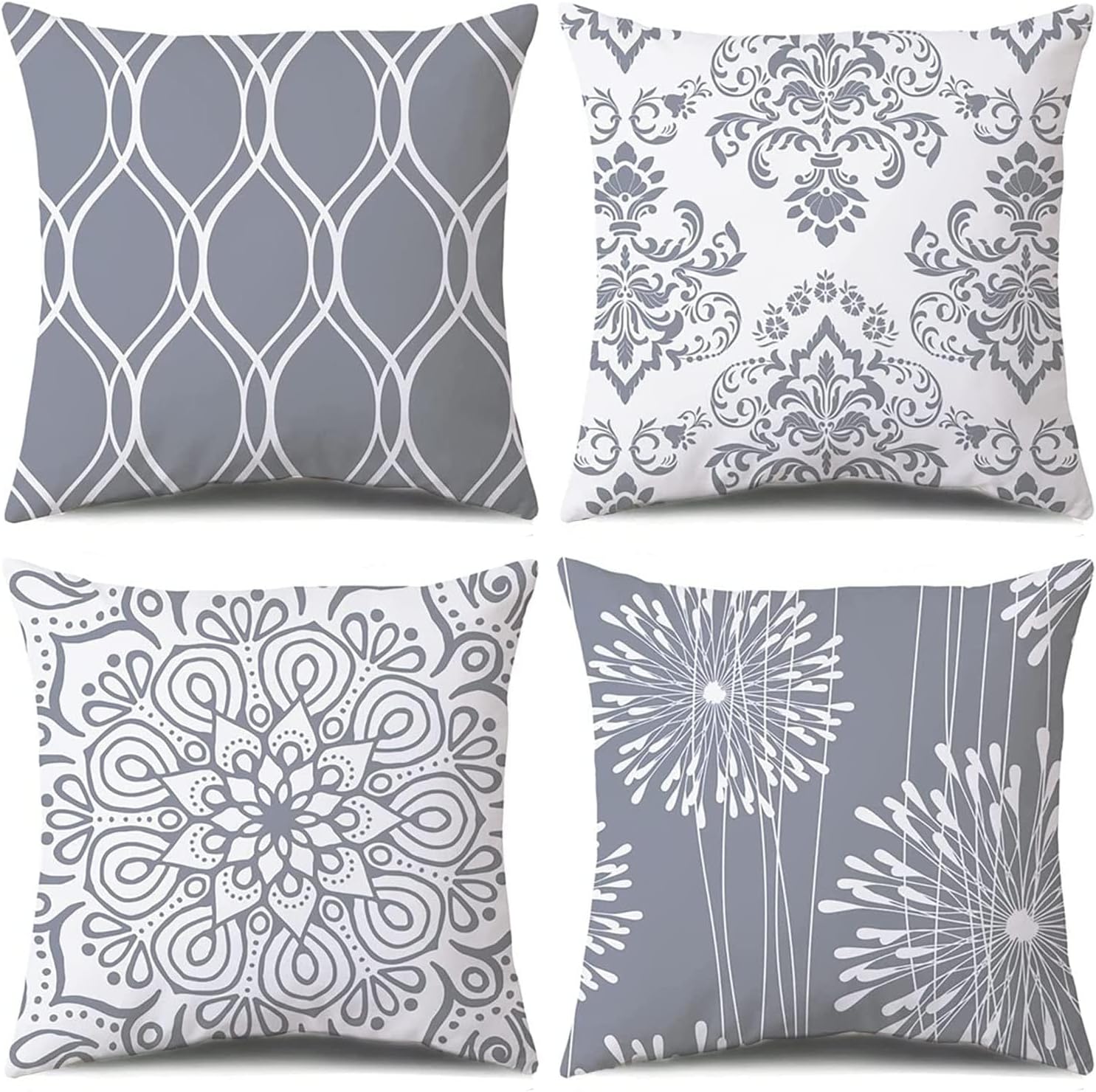 Coliuso Decorative Throw Pillow Covers Set of 4, Grey and White