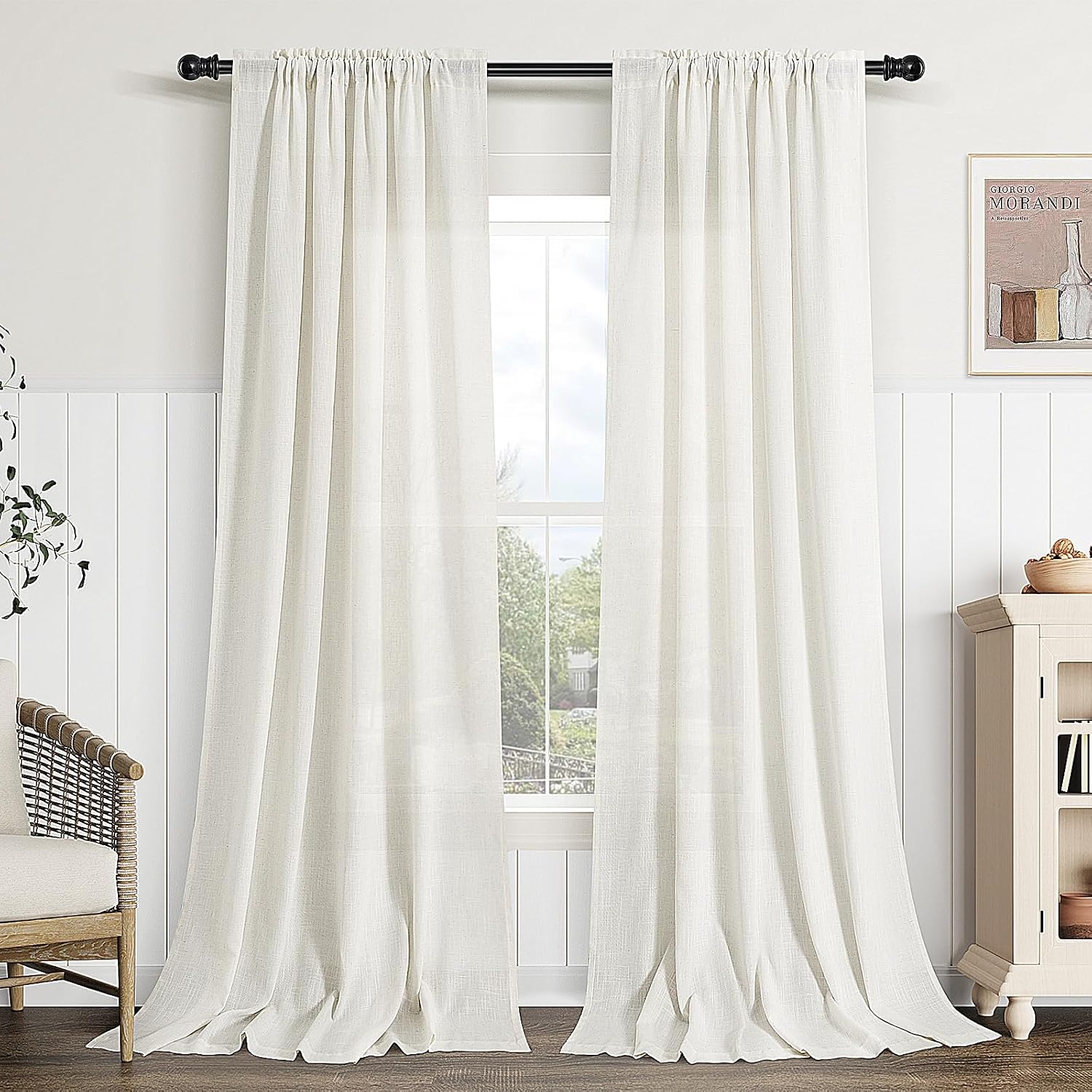 Guken Linen Curtains 84 Inch Long, Rod Pocket, Ivory Cream
