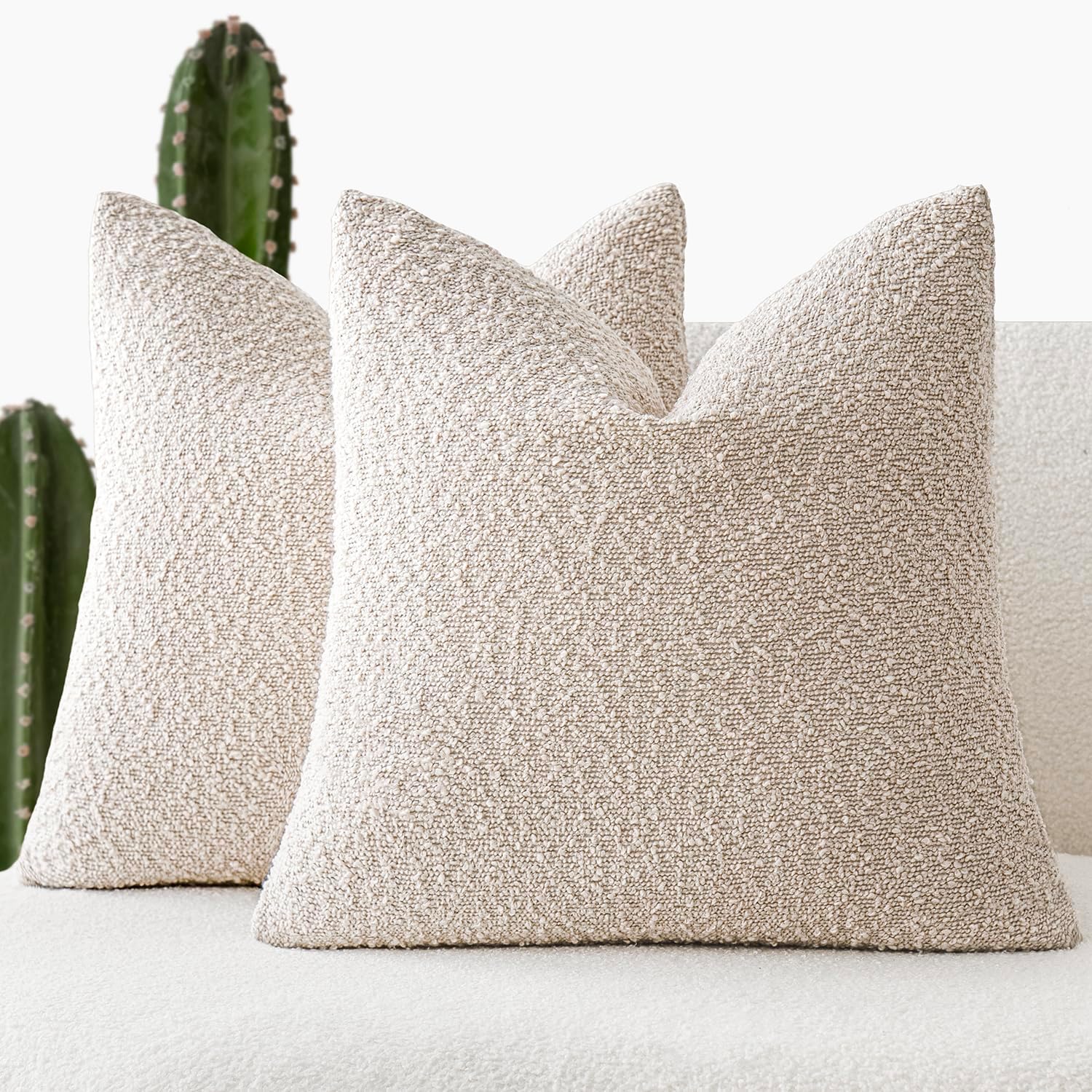 Foindtower Decorative Textured Boucle Throw Pillow Covers 20x20, Ivory