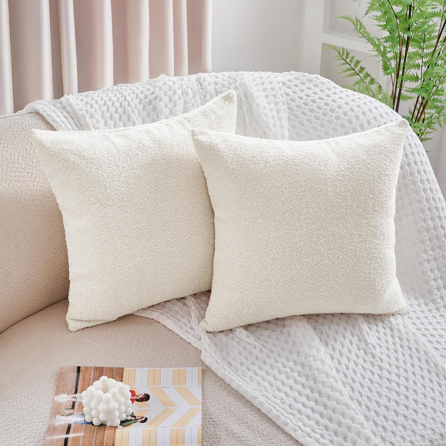 Deconovo Boucle Pillow Covers Set of 2, Ivory White
