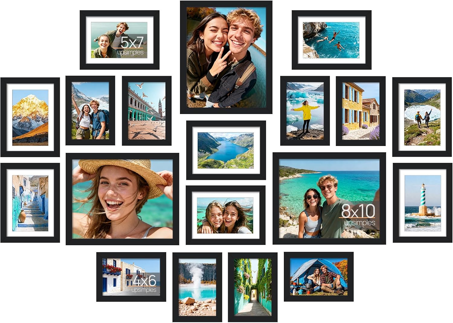 upsimples Picture Frames Set of 19, Black Frame