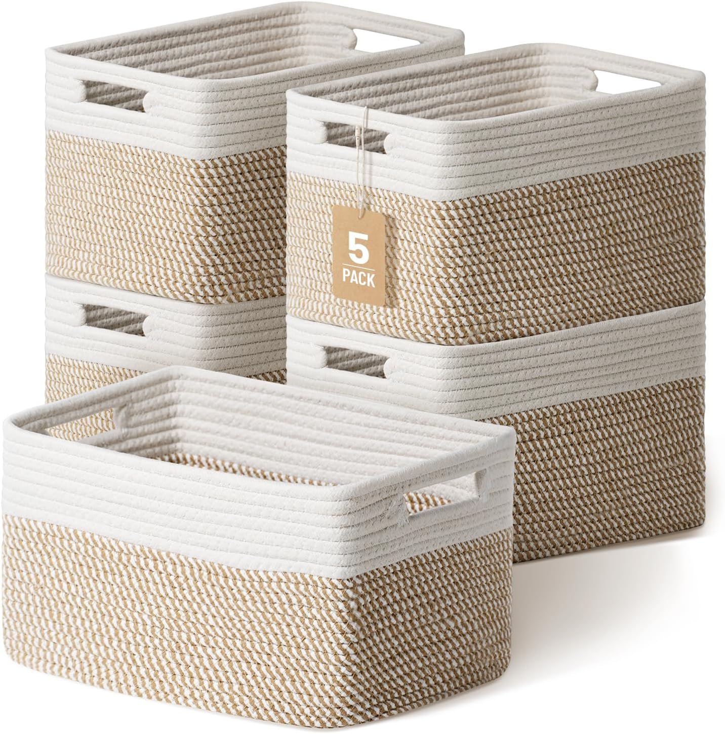 5 Pack Woven Storage Baskets, Decorative Bins for Organizing