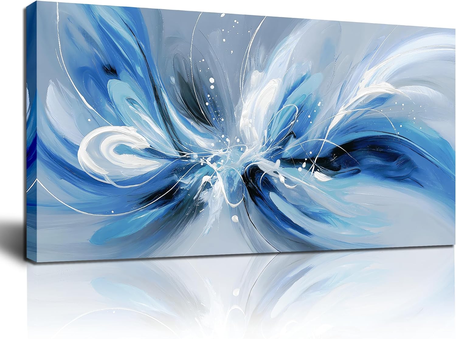 Blue White and Gray Abstract Canvas Wall Art, Framed Large Print