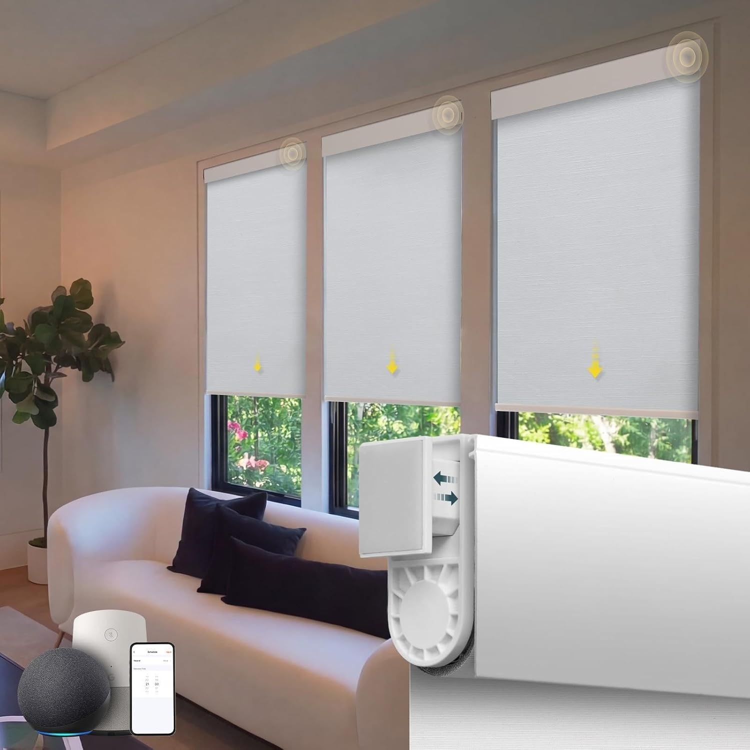 No-Drill Motorized Blinds, Cordless Automatic Roller Shades with Remote