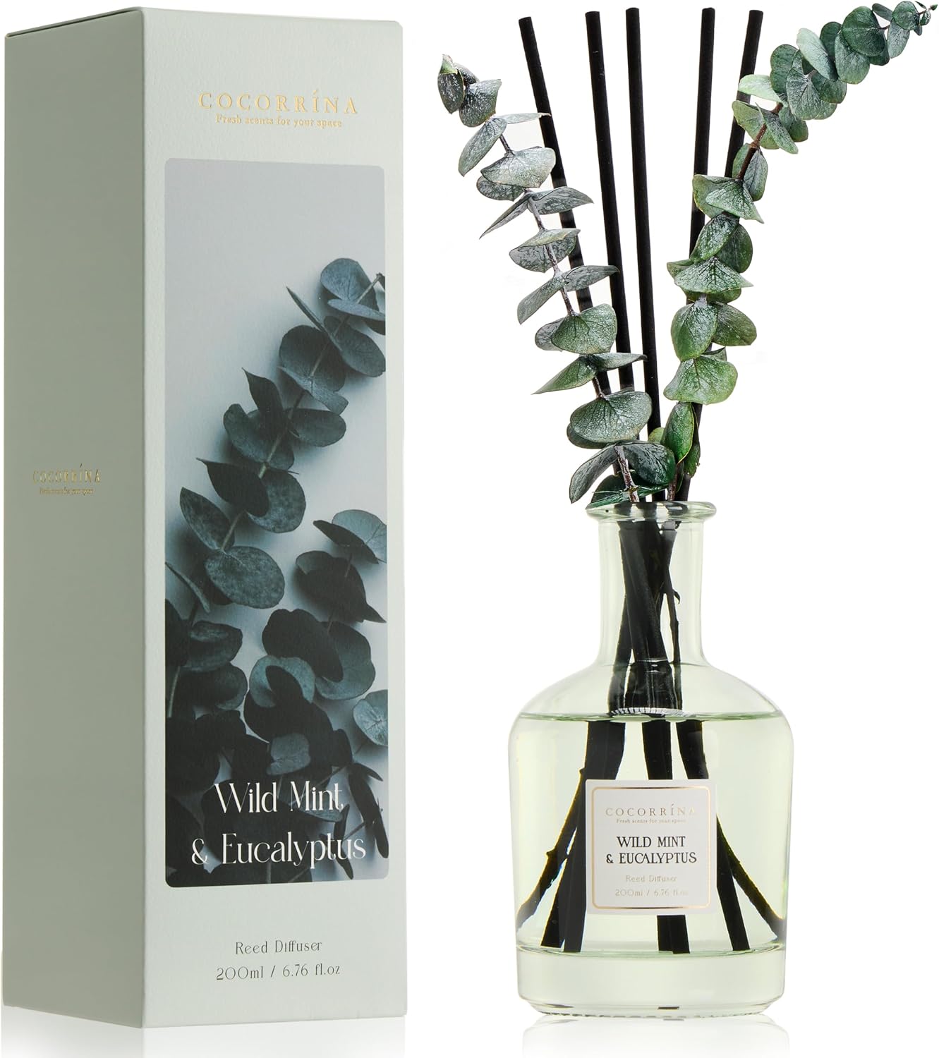 COCORRINA Wild Mint and Eucalyptus Reed Diffuser, 6.76 Oz