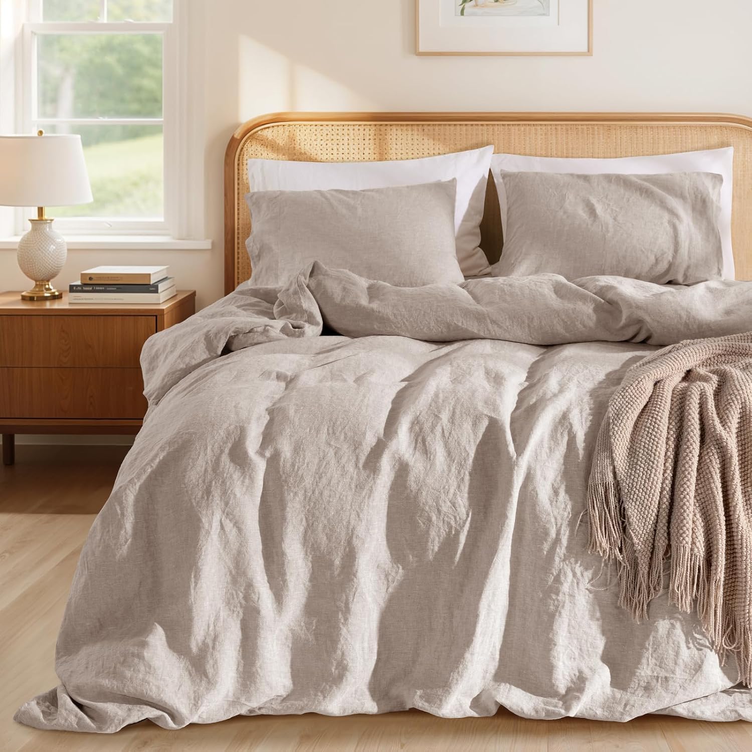 LBRO2M 100% French Linen Duvet Cover Set, 3 Pcs, King Size