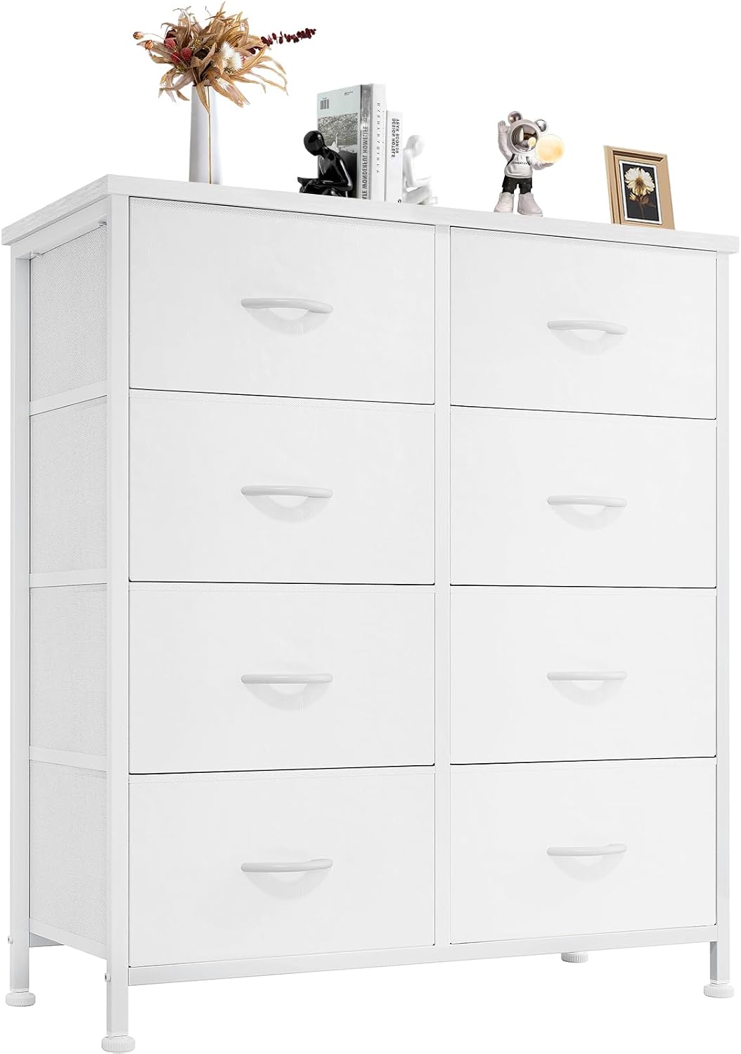 Sweetcrispy 8-Drawer Fabric Dresser for Bedroom, White, Tall Double Dresser