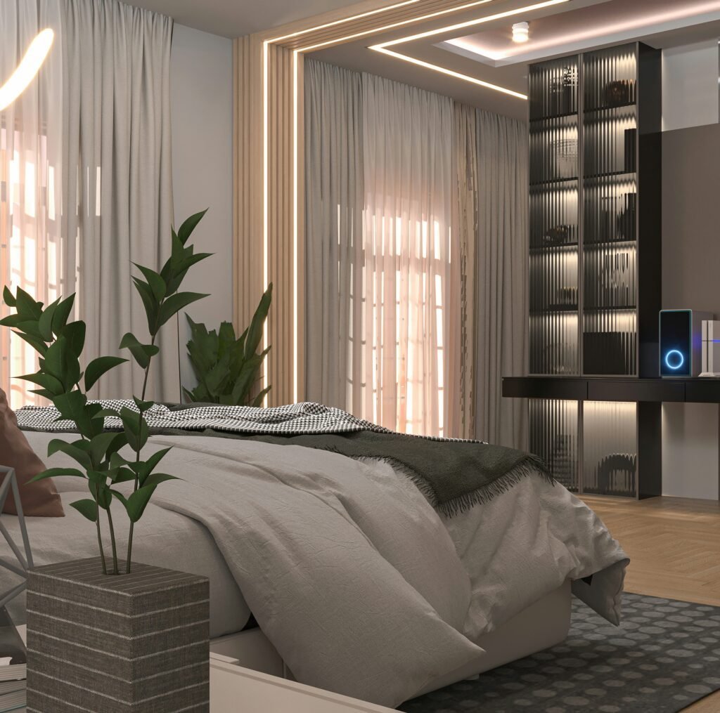Smart technology integrated seamlessly into the bedroom