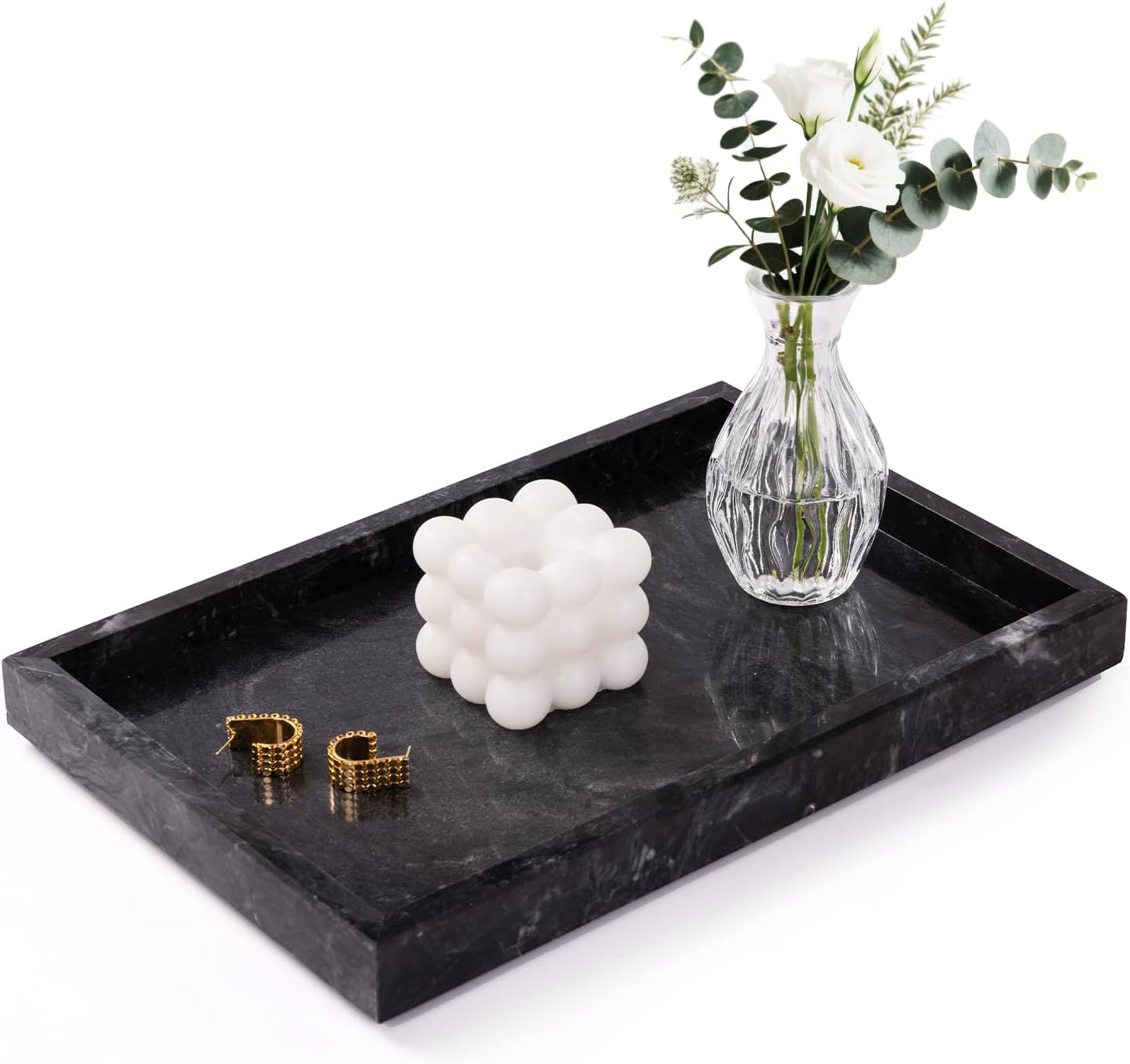 Natural Black Marble Tray for Countertop and Home Decor, Jewelry and Perfume