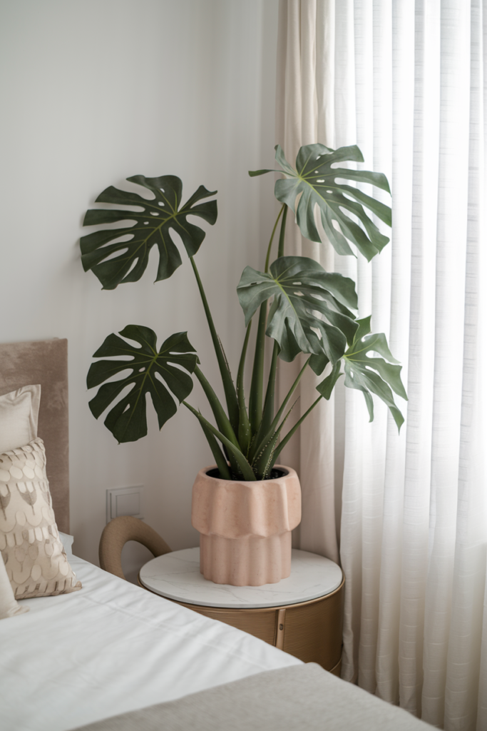A single statement plant bringing life to the bedroom
