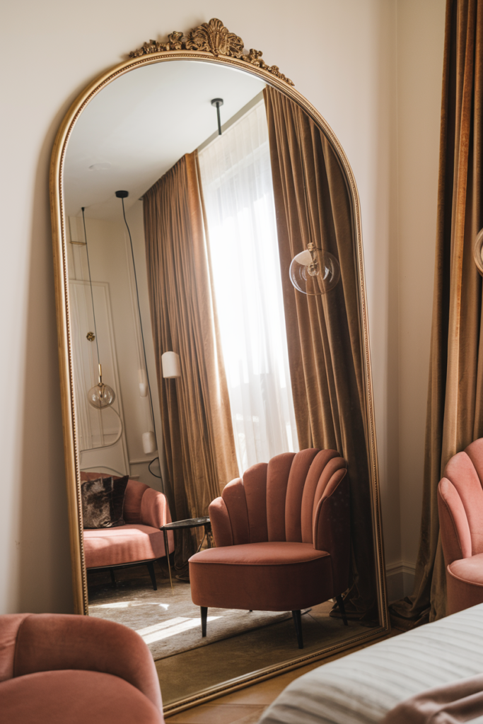 Statement mirror reflecting light and adding elegance