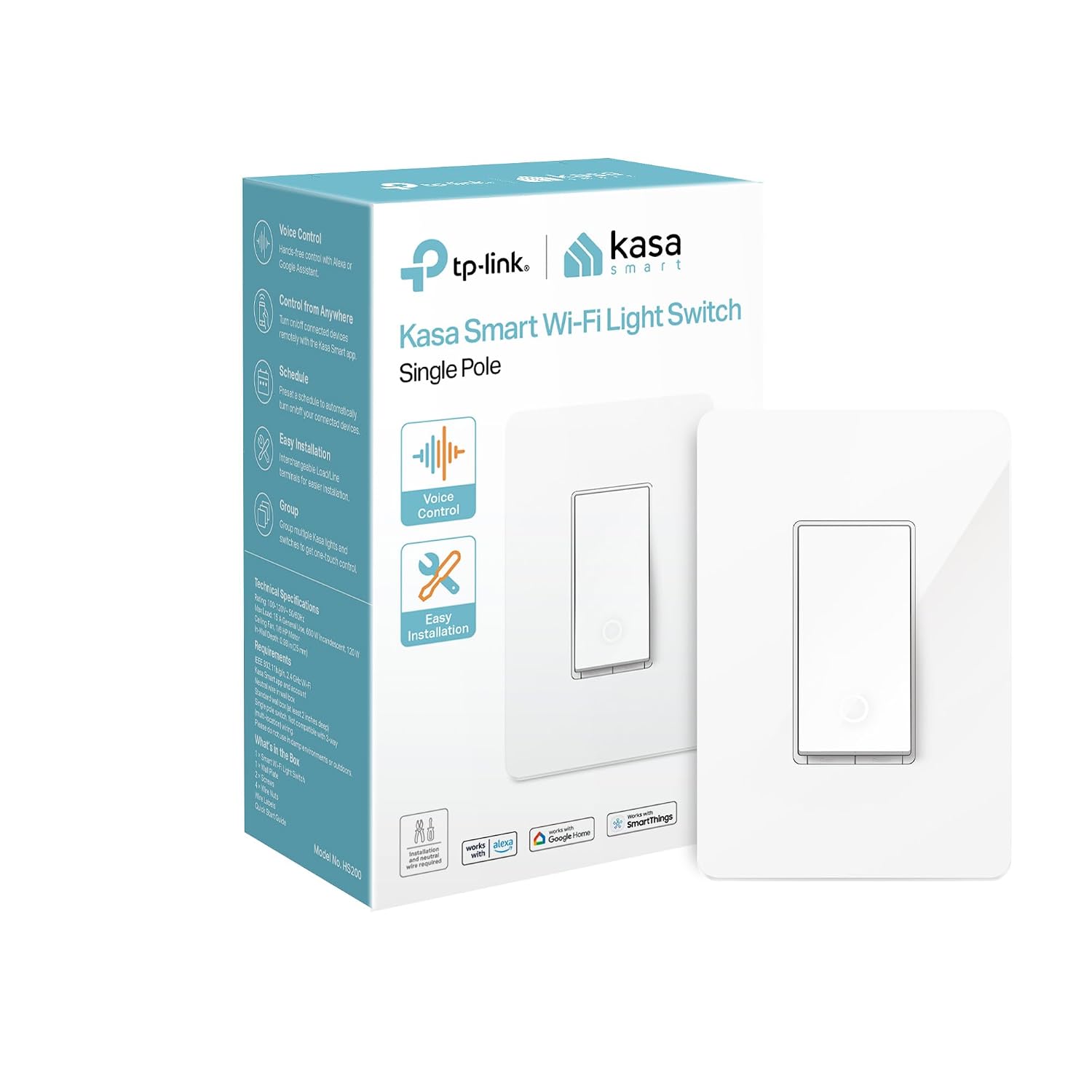 Kasa Smart Wi-Fi Light Switch, Single Pole, HS200