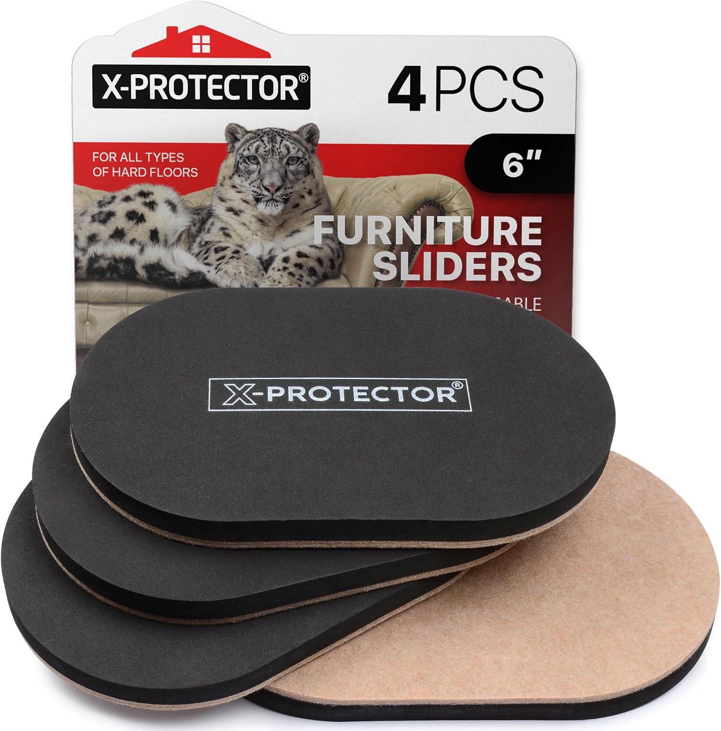 X-Protector Felt Furniture Sliders for Hardwood Floors, 4 Pcs, 6 x 3.5 Inch