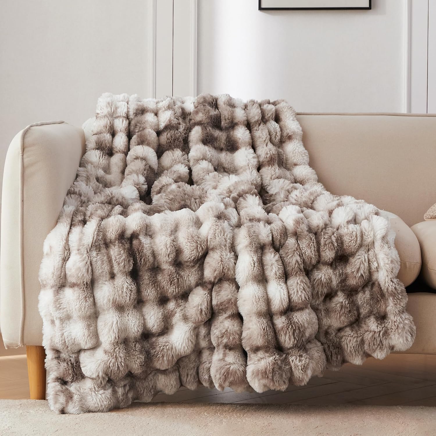 COOVA Soft Bubble Faux Fur Throw Blanket, 50 x 60 Inch, Tie-Dye Brown