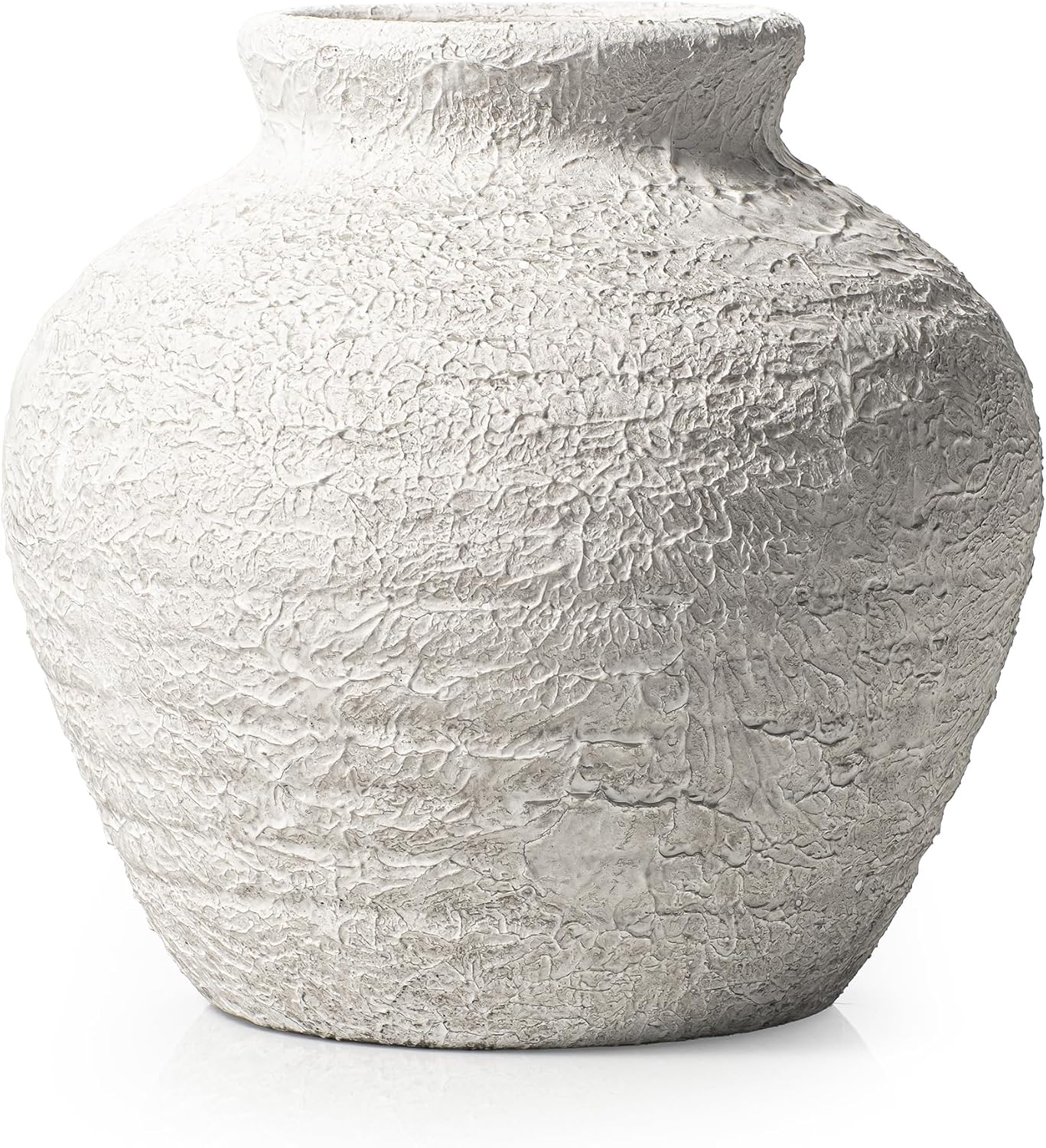 6.5 Inch Rustic Ceramic Round Vase, Textured Off-White Speckled Pottery