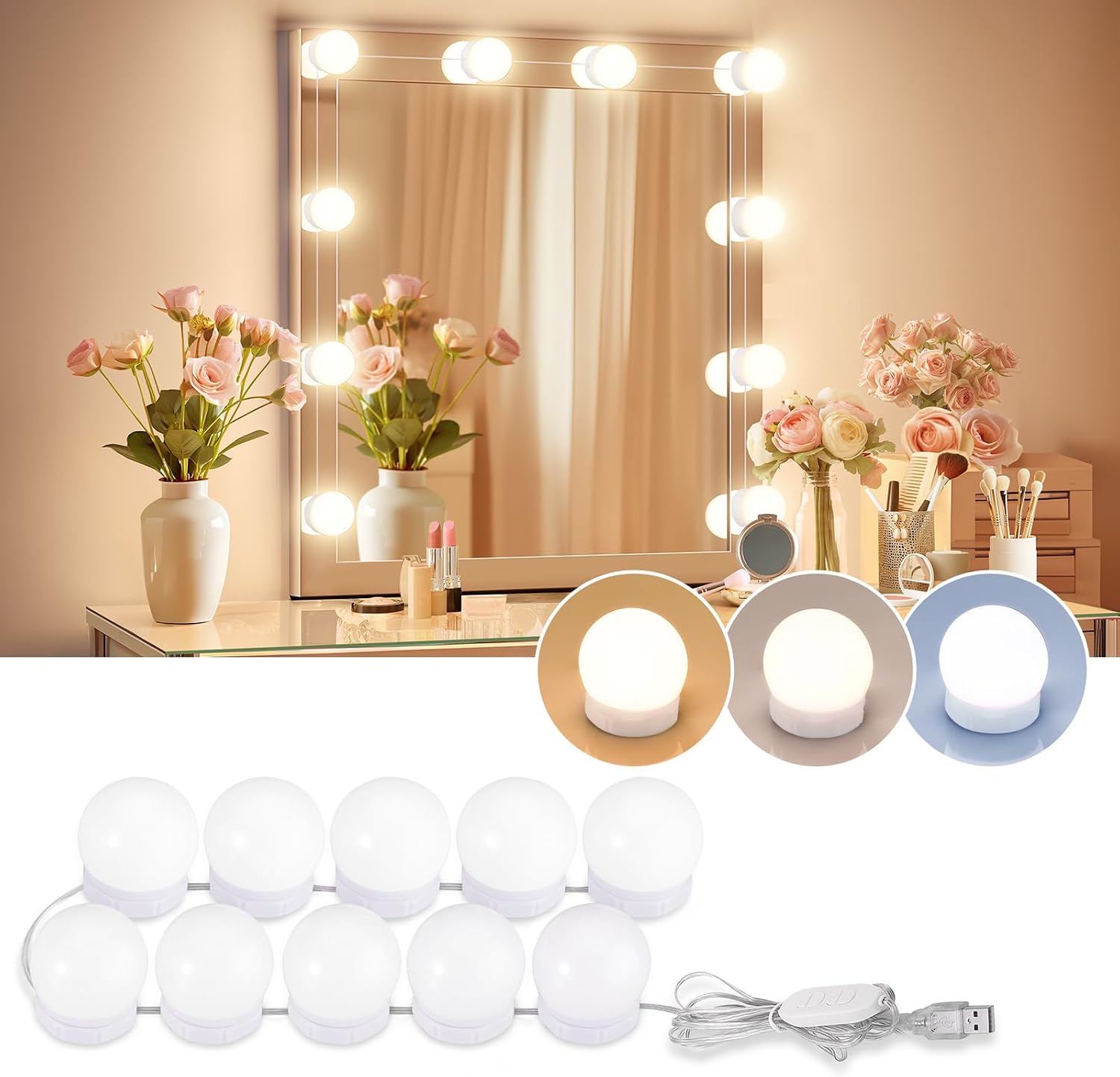 Consciot Hollywood Style LED Vanity Lights for Mirror, 10 Dimmable Bulbs