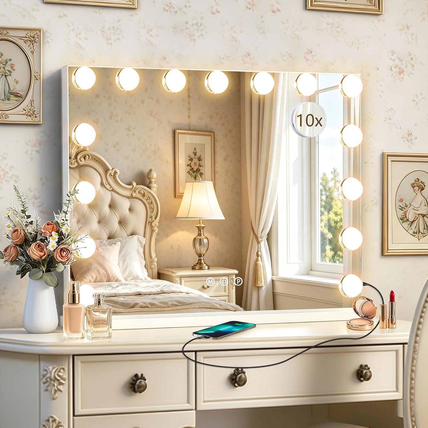 Ratsamee Hollywood Vanity Mirror with Lights, 23 x 18 Inch, 15 Dimmable Bulbs