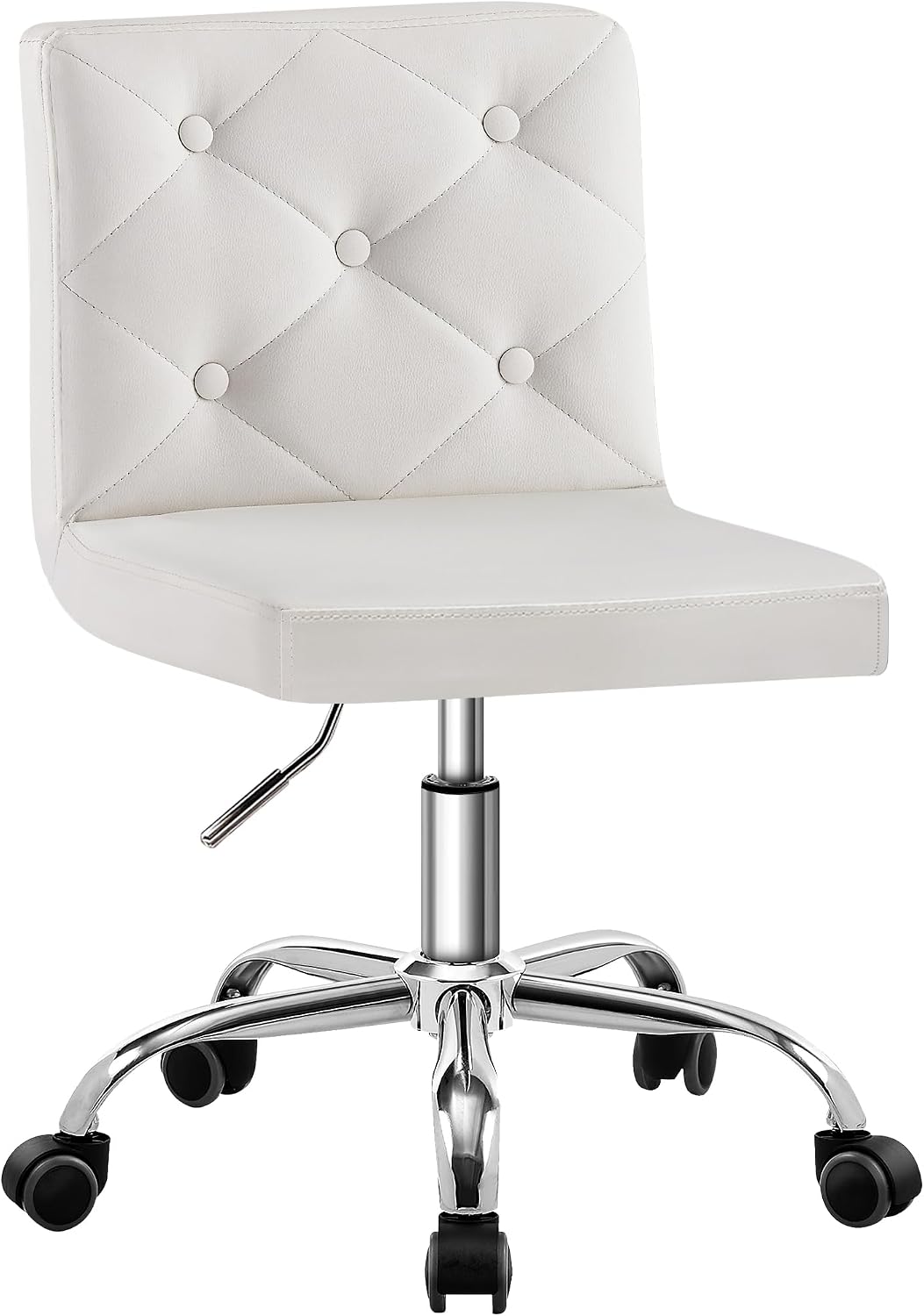 VECELO Mid-Back Armless Vanity Chair, PU Leather, Adjustable Height, 360 Degree Swivel