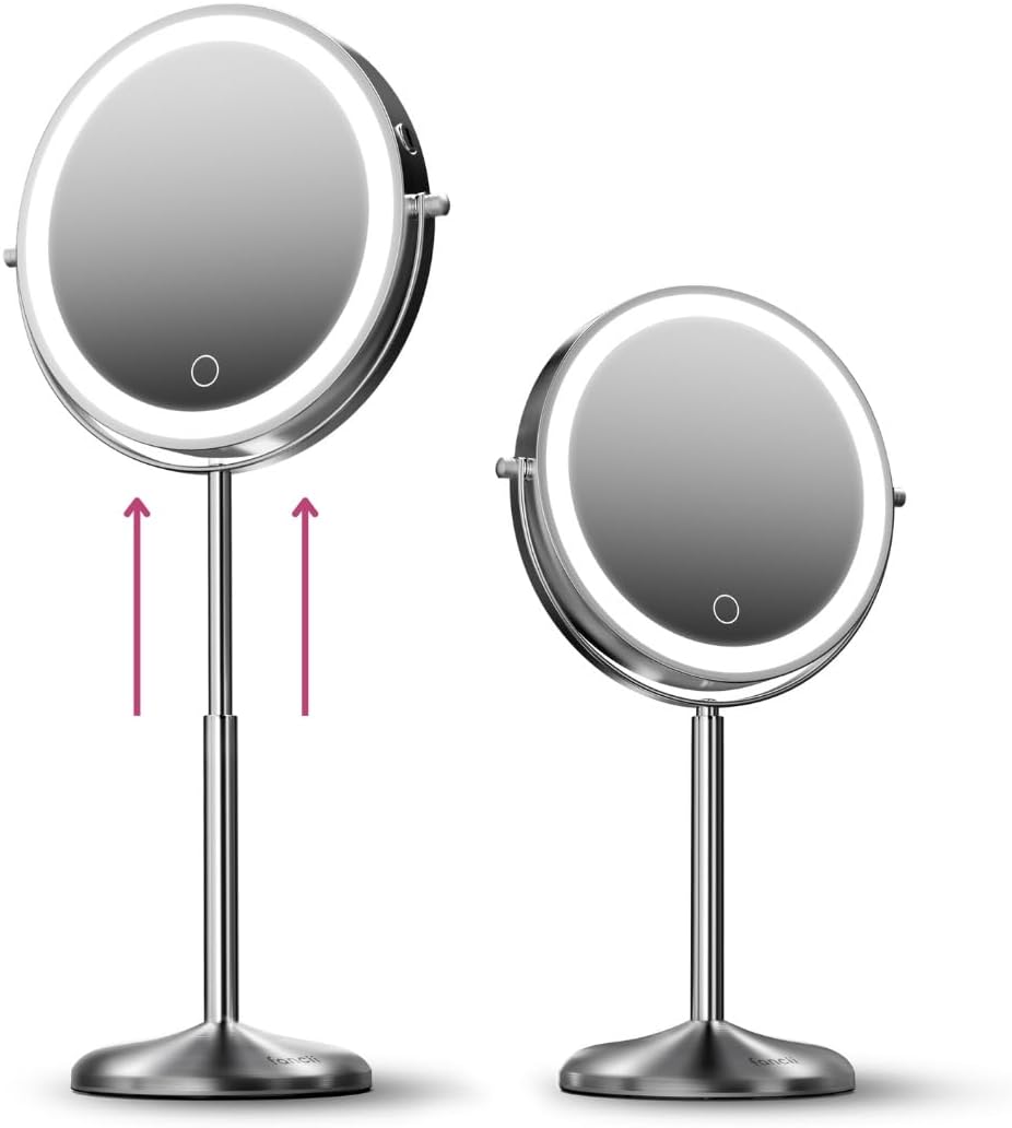 Fancii 9 Inch Lighted Makeup Mirror, Height Adjustable, 10X/1X Magnification