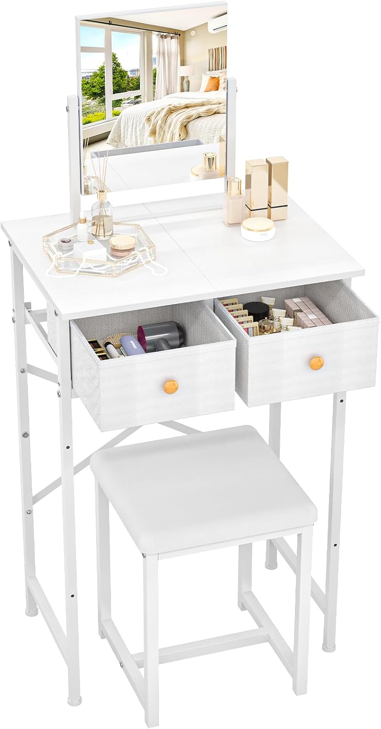 X-cosrack Small Makeup Vanity Desk with Mirror and Chair, 19.7 Inch