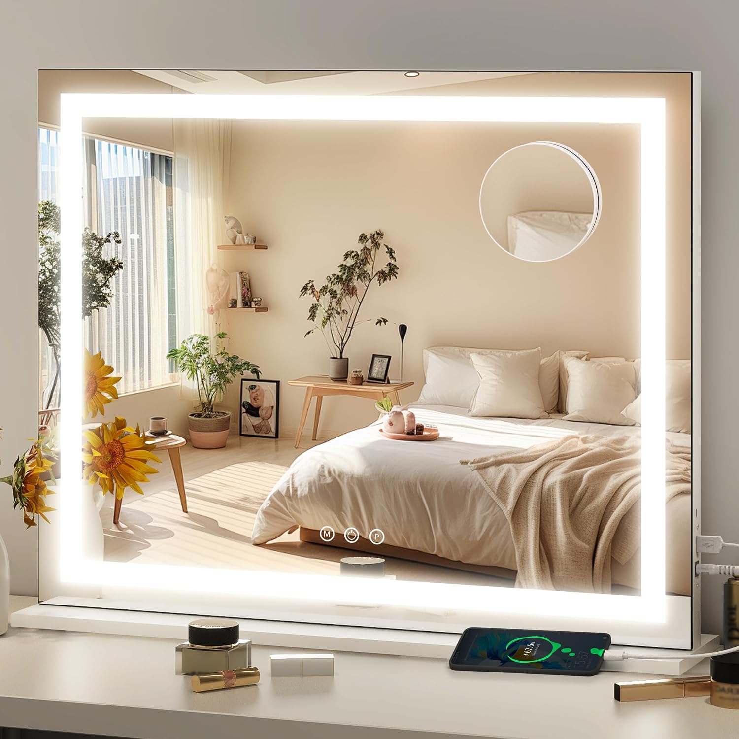 FENNIO 23 x 18 Inch Vanity Mirror with Lights, Hollywood LED Makeup Mirror, 3 Color Modes