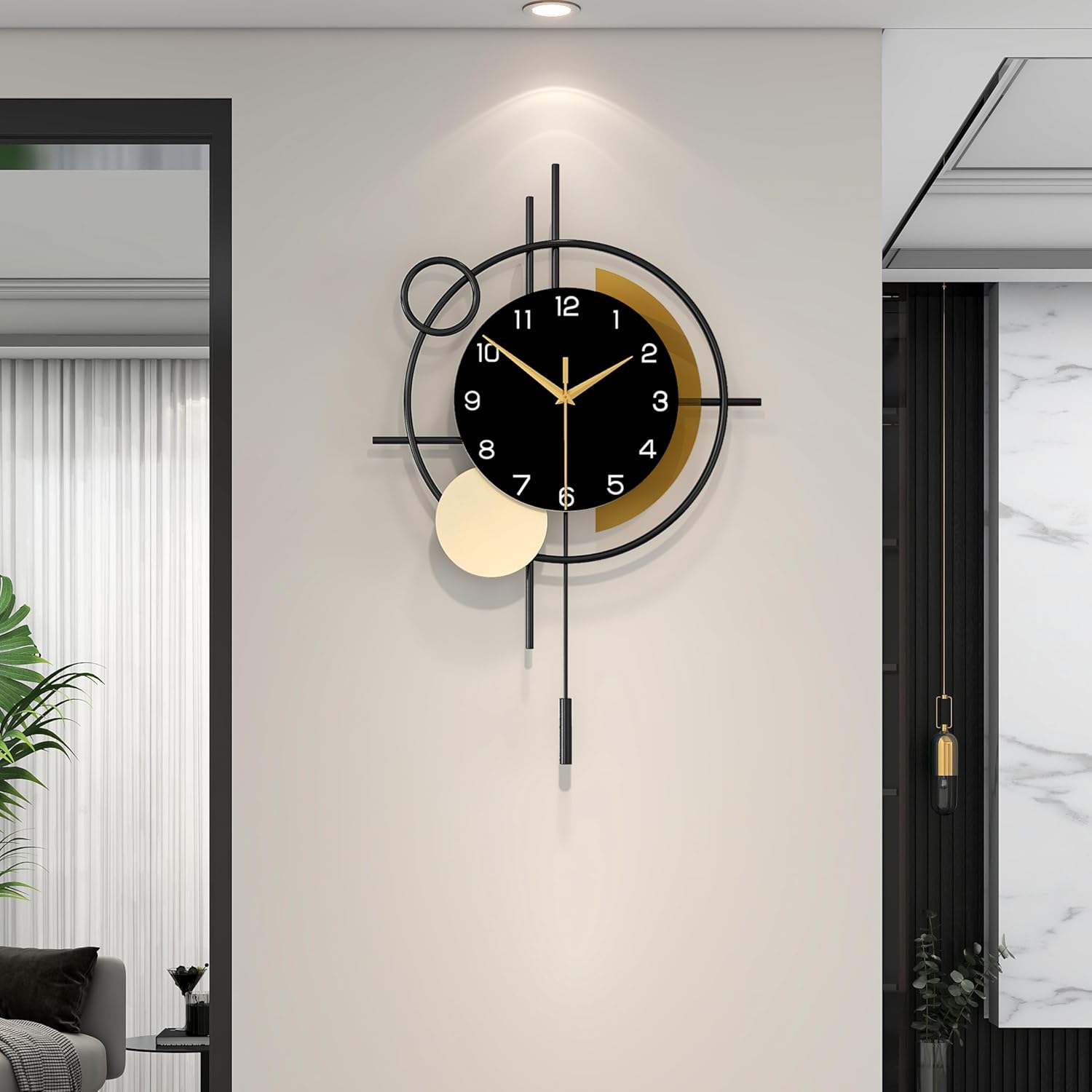 Modern Wall Clock for Living Room Decor, Pendulum Design, Silent