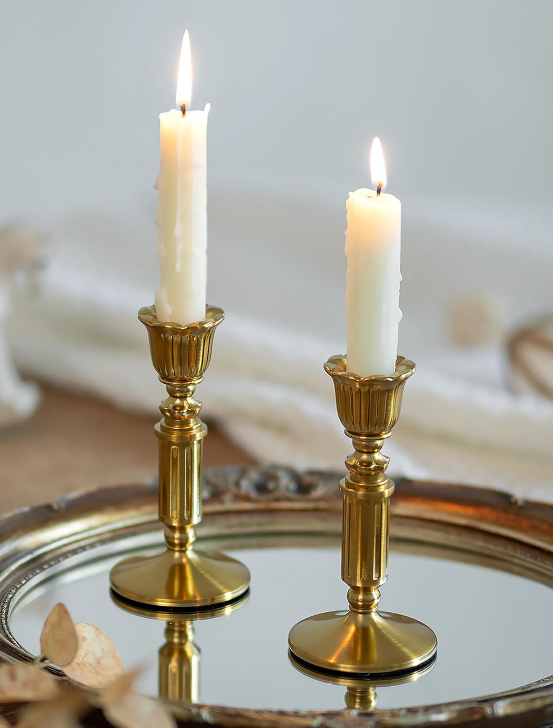 Romadedi Gold Candlestick Holders, Set of 2, Brass Color, Vintage Style