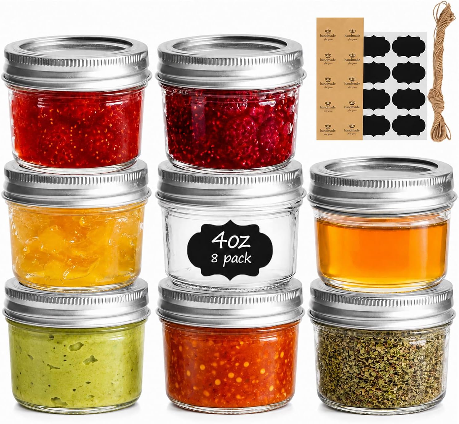 ComSaf Mini Mason Jars 4 oz, 8 Pack Regular Mouth Glass Jars with Lids