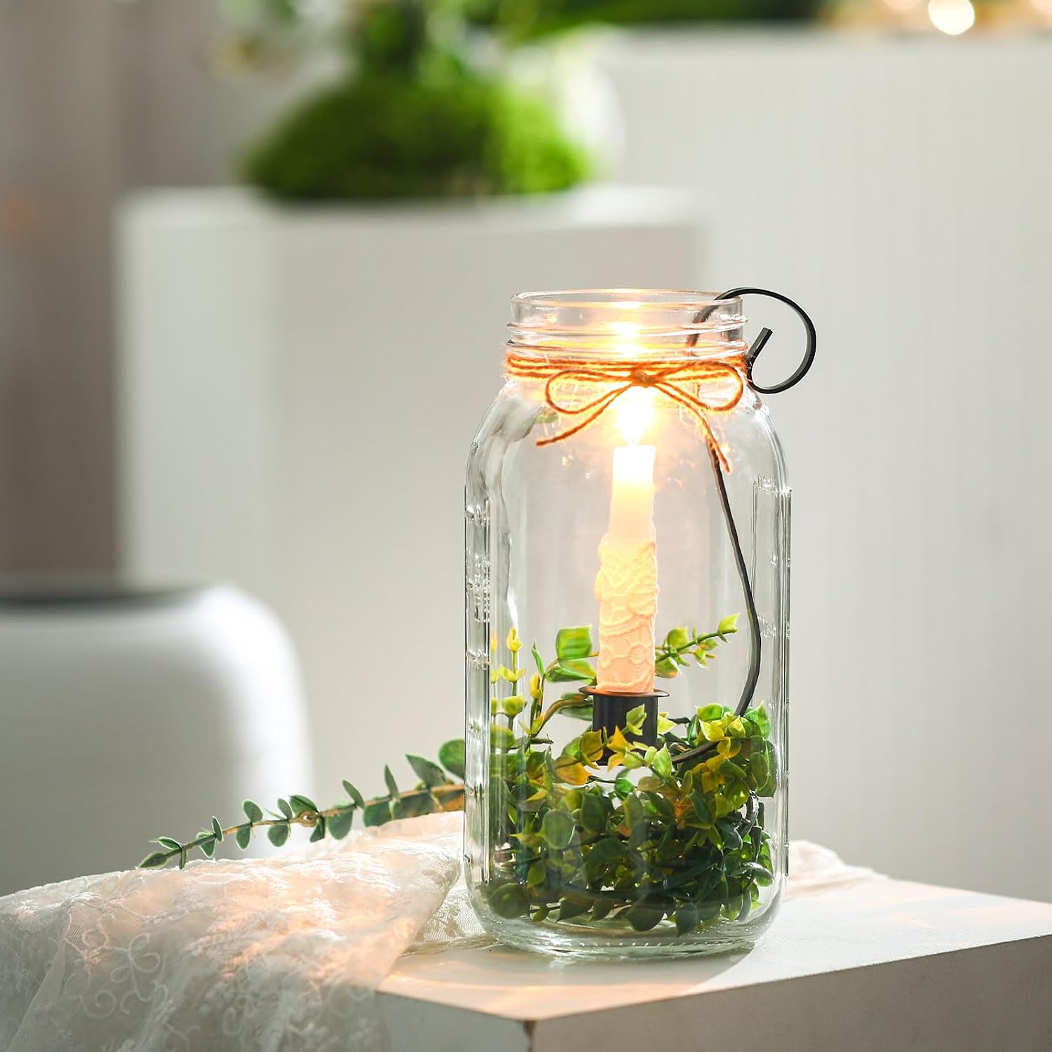 2 Pcs Mason Jar Candle Holder Insert, Rustic Iron Candle Hooks, 2qt