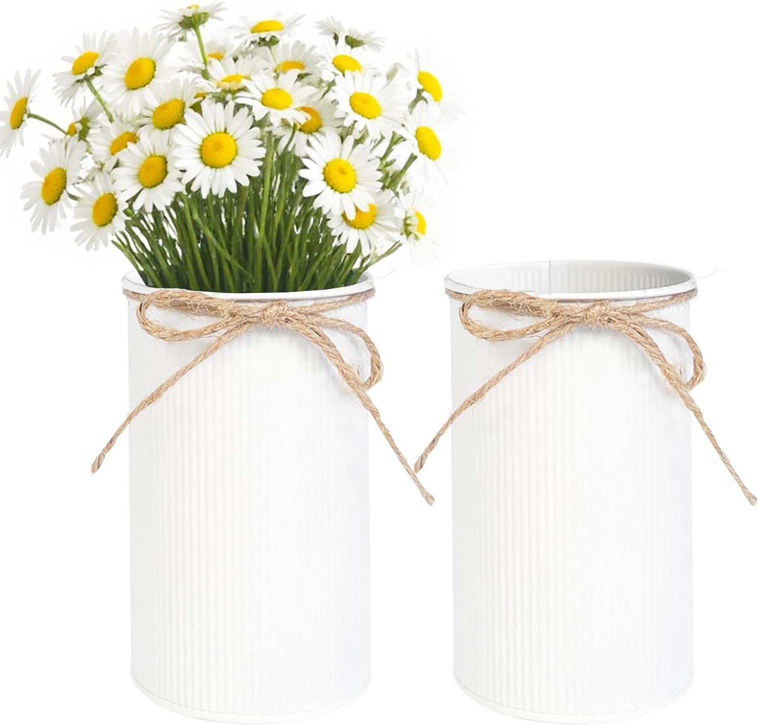 6 Inch Rustic Metal Mason Jar Vase Centerpiece for Table, White, 2 Pcs