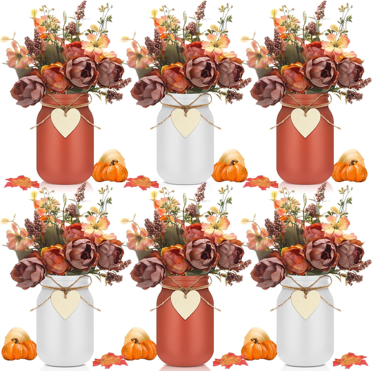 Lyrow 6 Pack Fall Centerpieces for Tables, Autumn Mason Jar Decor