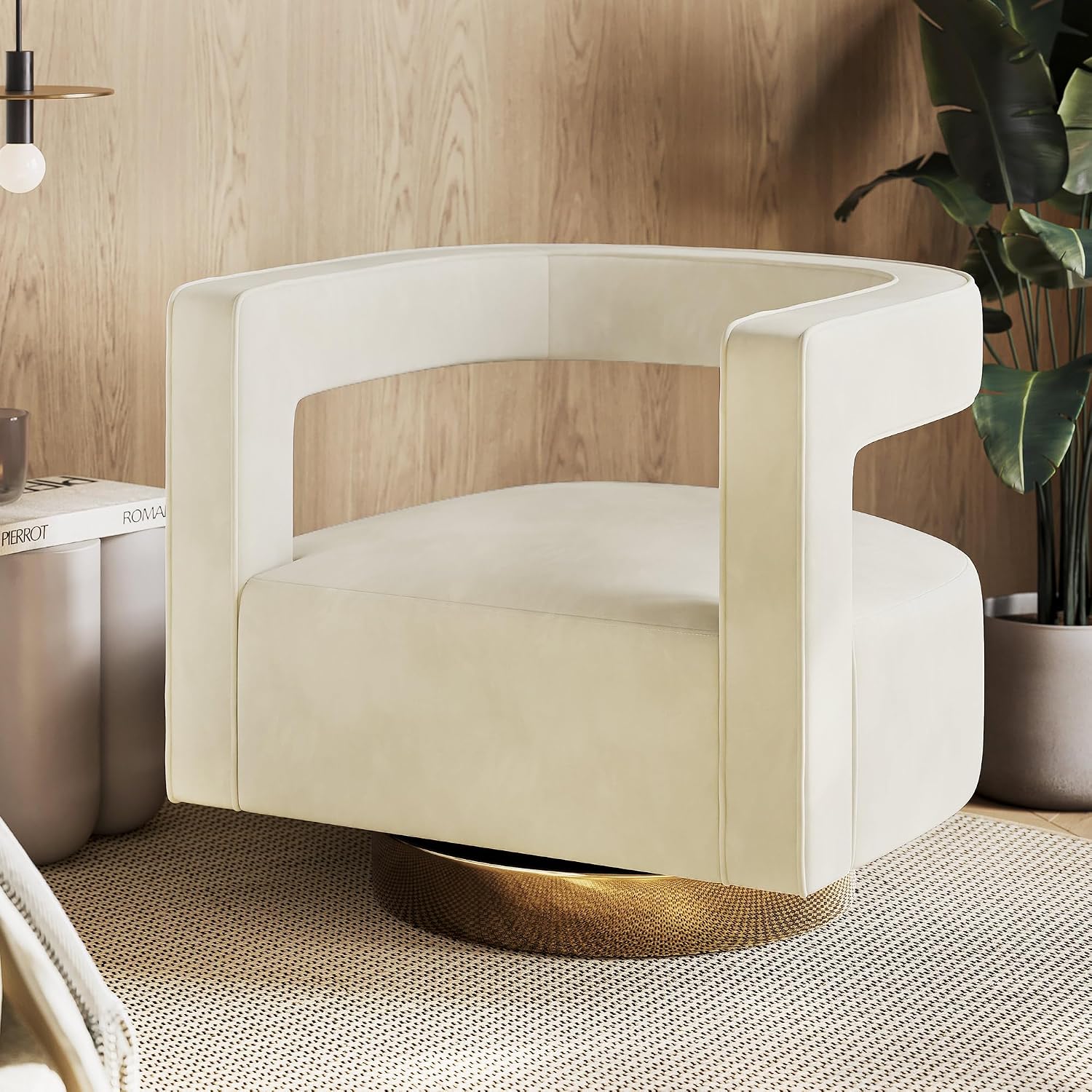 BELLEZE Swivel Barrel Accent Chair, Modern Upholstered Curved Back